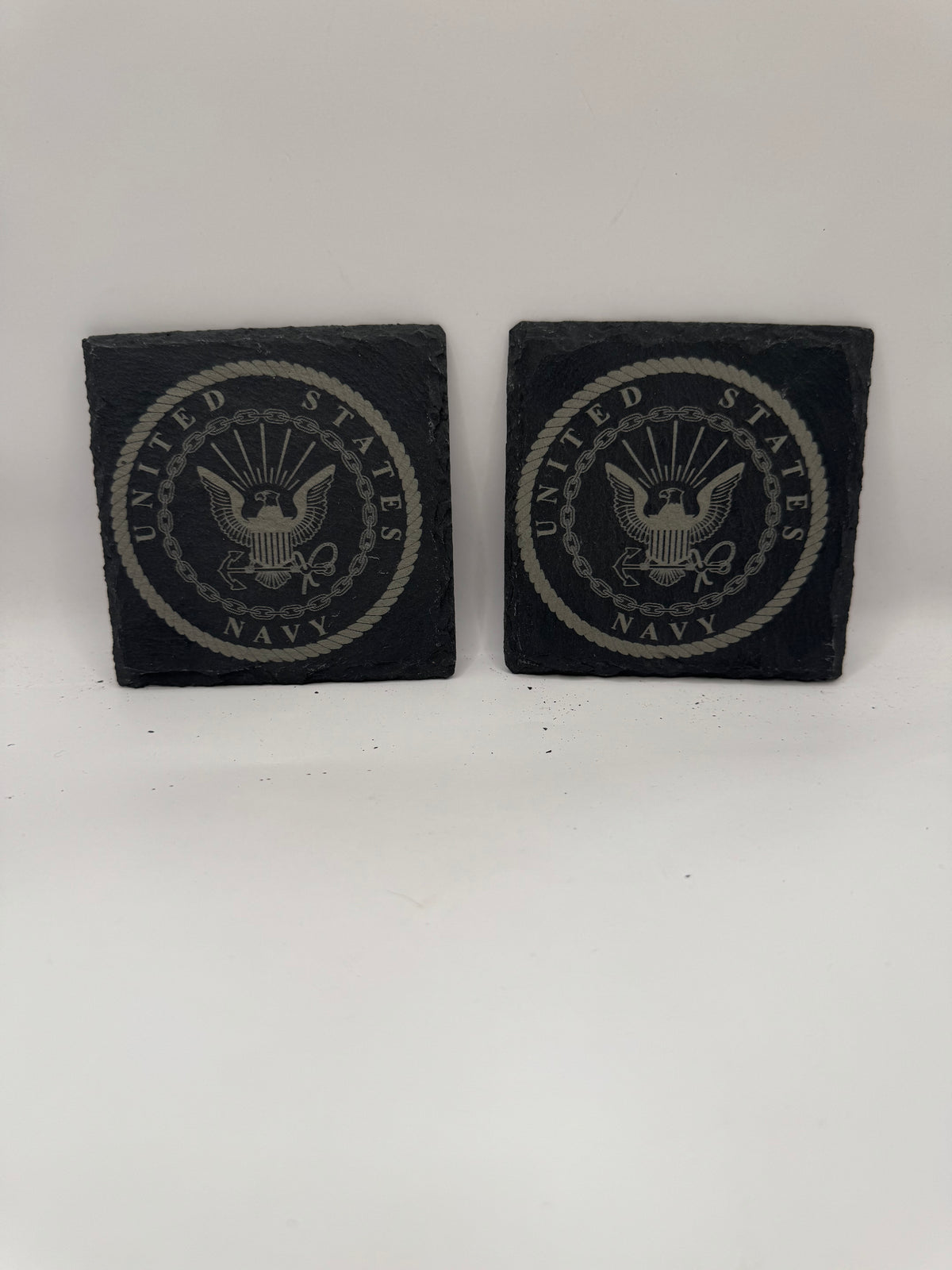 US Navy Department Slate Coasters, Military Seal Design, Black, Set of 4