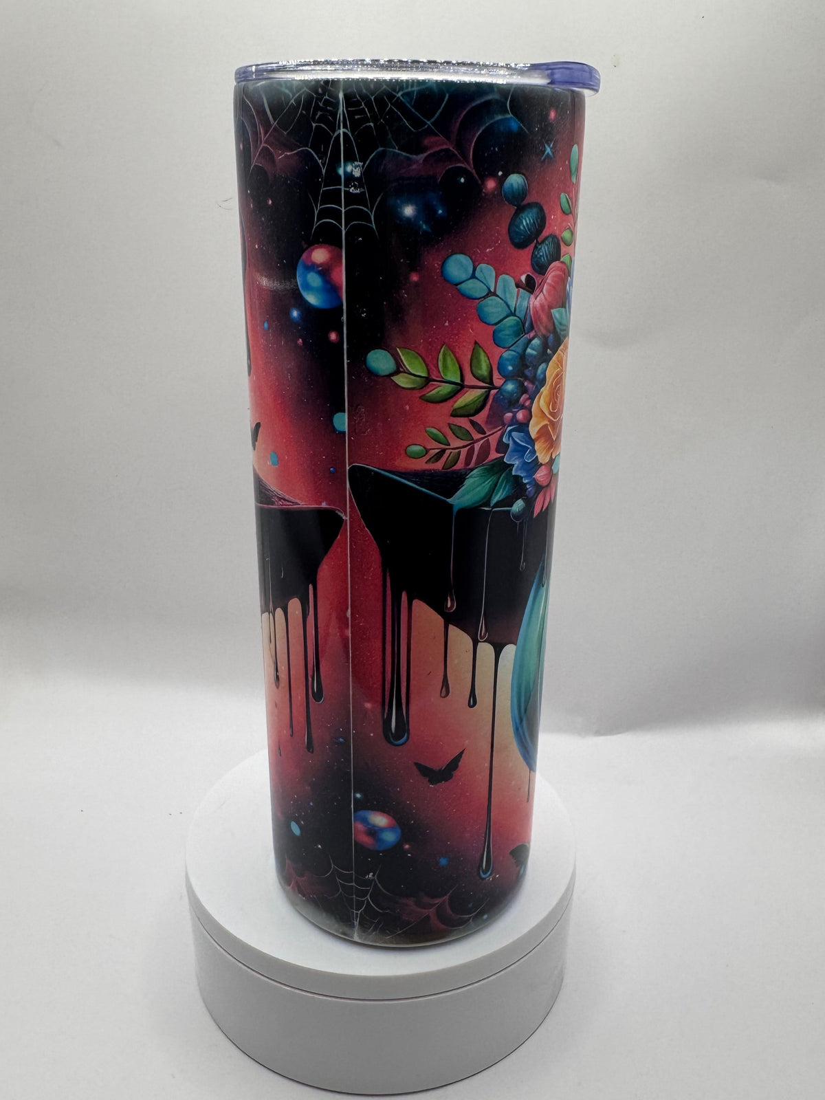 Halloween Gothic Tumbler, 20oz Stainless Steel Travel Mug, Floral Pumpkin Design, Double Wall Insulated Cup