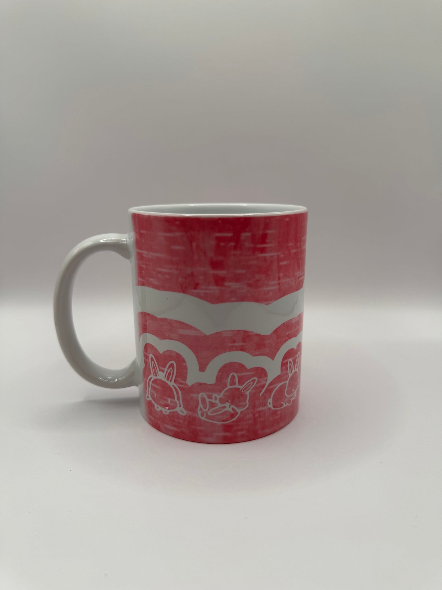 Ceramic Coffee Mug with Pink Rabbit Design, White Handle, Tea Cup