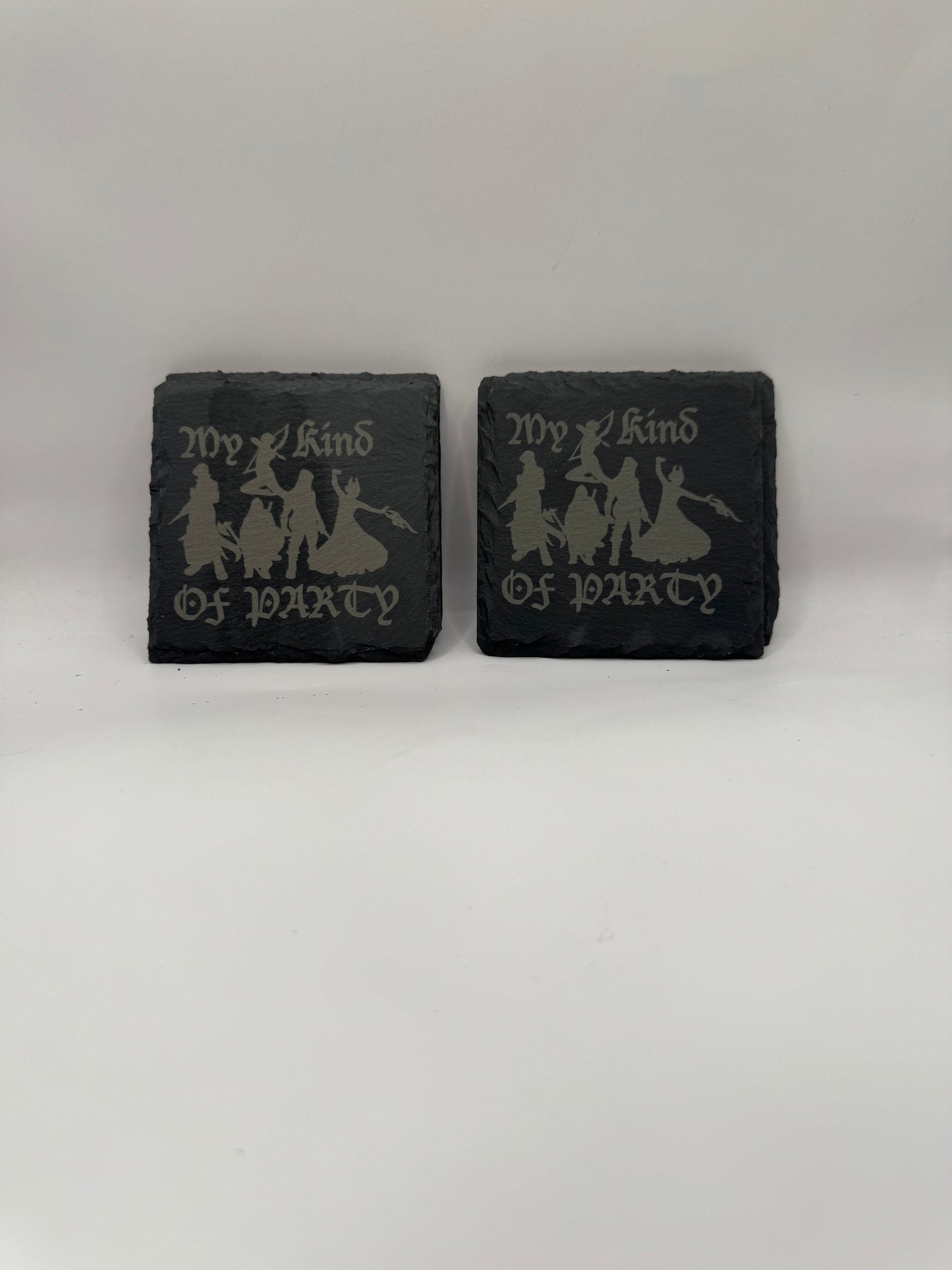 Fantasy Gaming Slate Coasters, My Kind of Party Design, Set of 4, Black