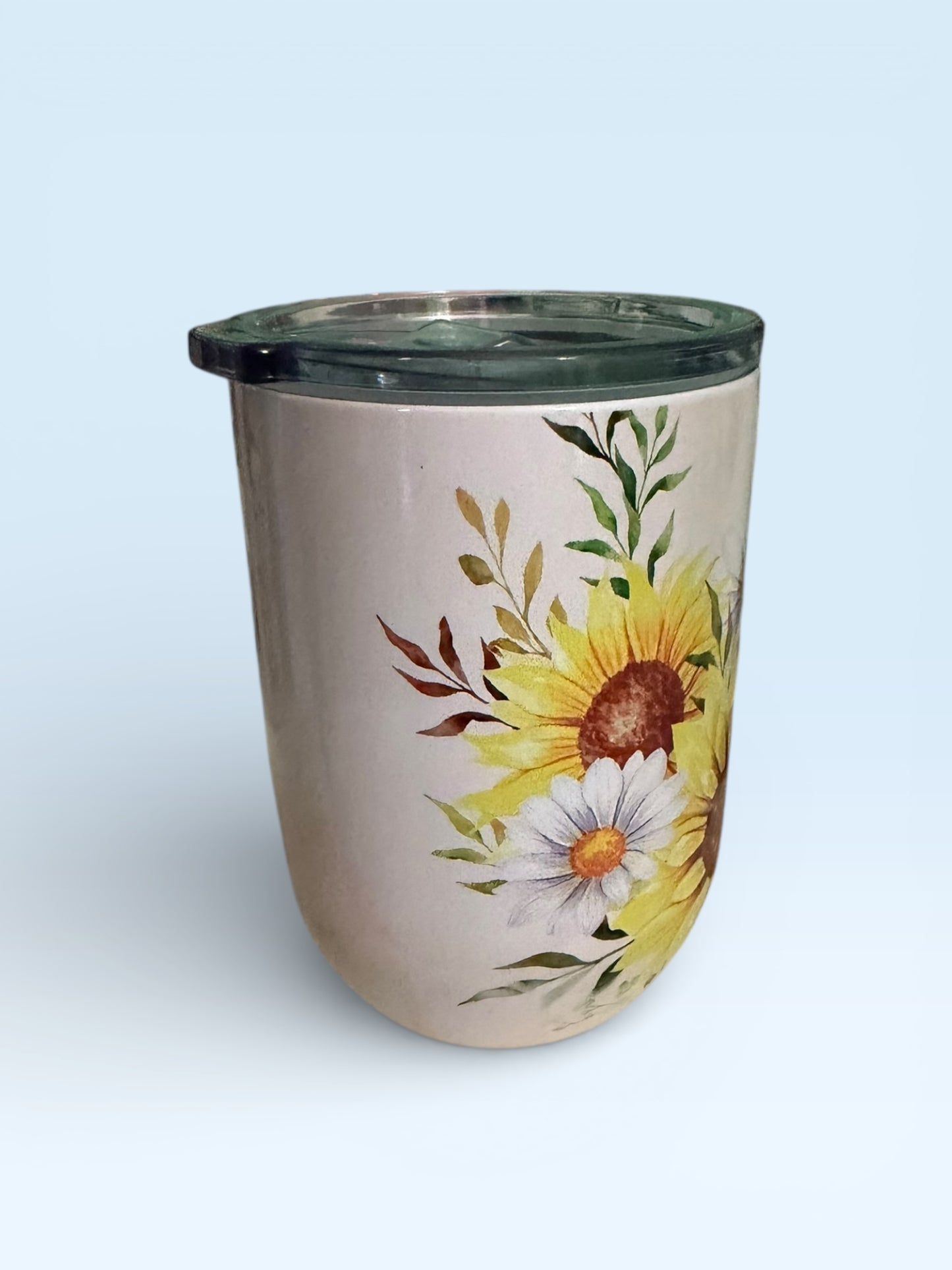 Stainless Steel Wine Tumbler with Lid, Sunflower