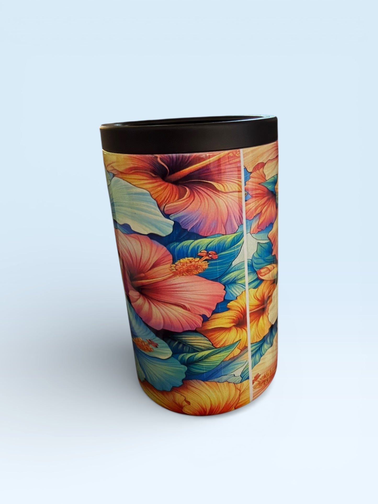 Tropical Hibiscus Floral Print, Colorful Hawaiian Design, Stainless Steel Can Cooler