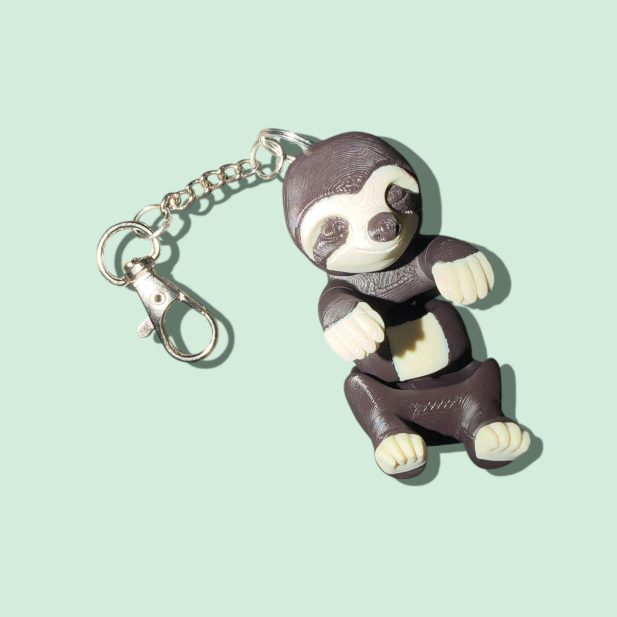 Cute Sloth Keychain Charm, Brown and Cream, Articulated Figure with Lobster Clasp