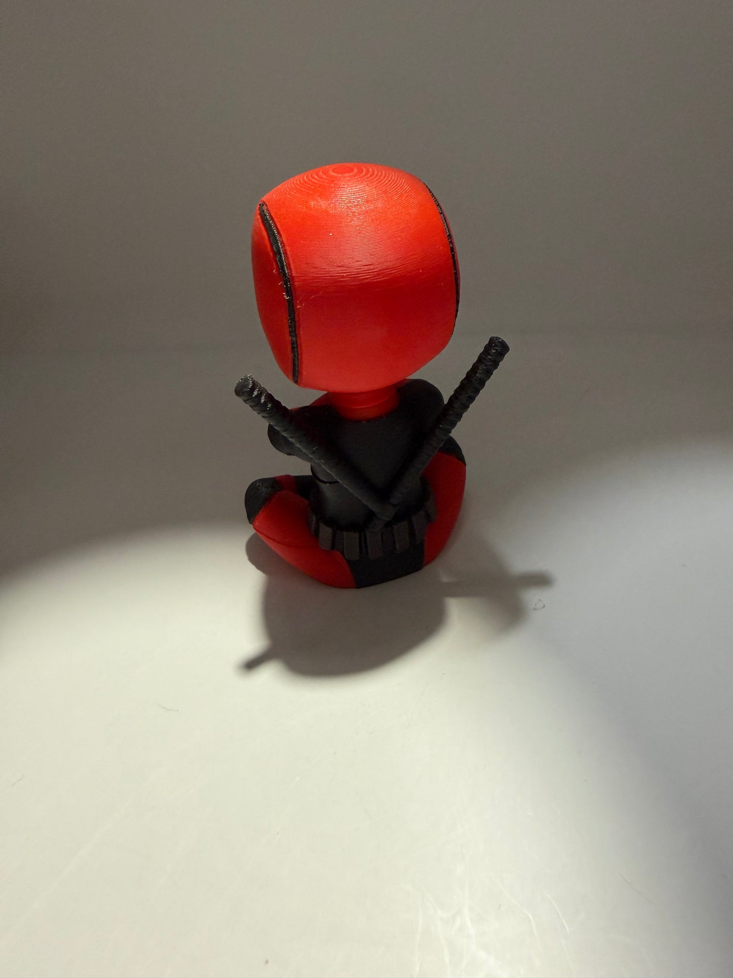 3D Printed Deadpool Chibi Figurine, Red and Black, Collectible Superhero Desk Toy