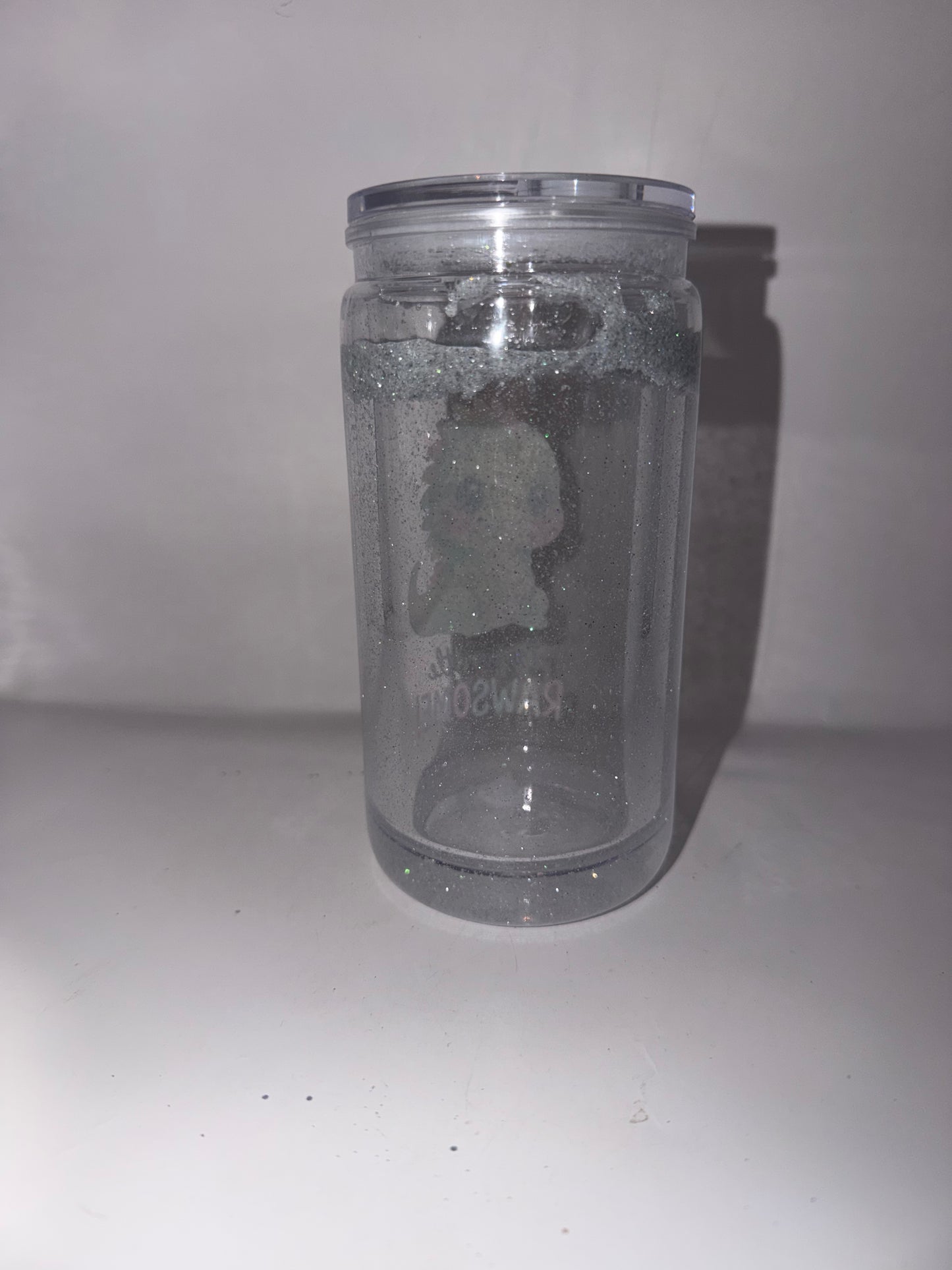 Glitter Tumbler Cup with Lid, Clear Plastic, Cute Baby Dragon 'I'm a Little RAWSOME'