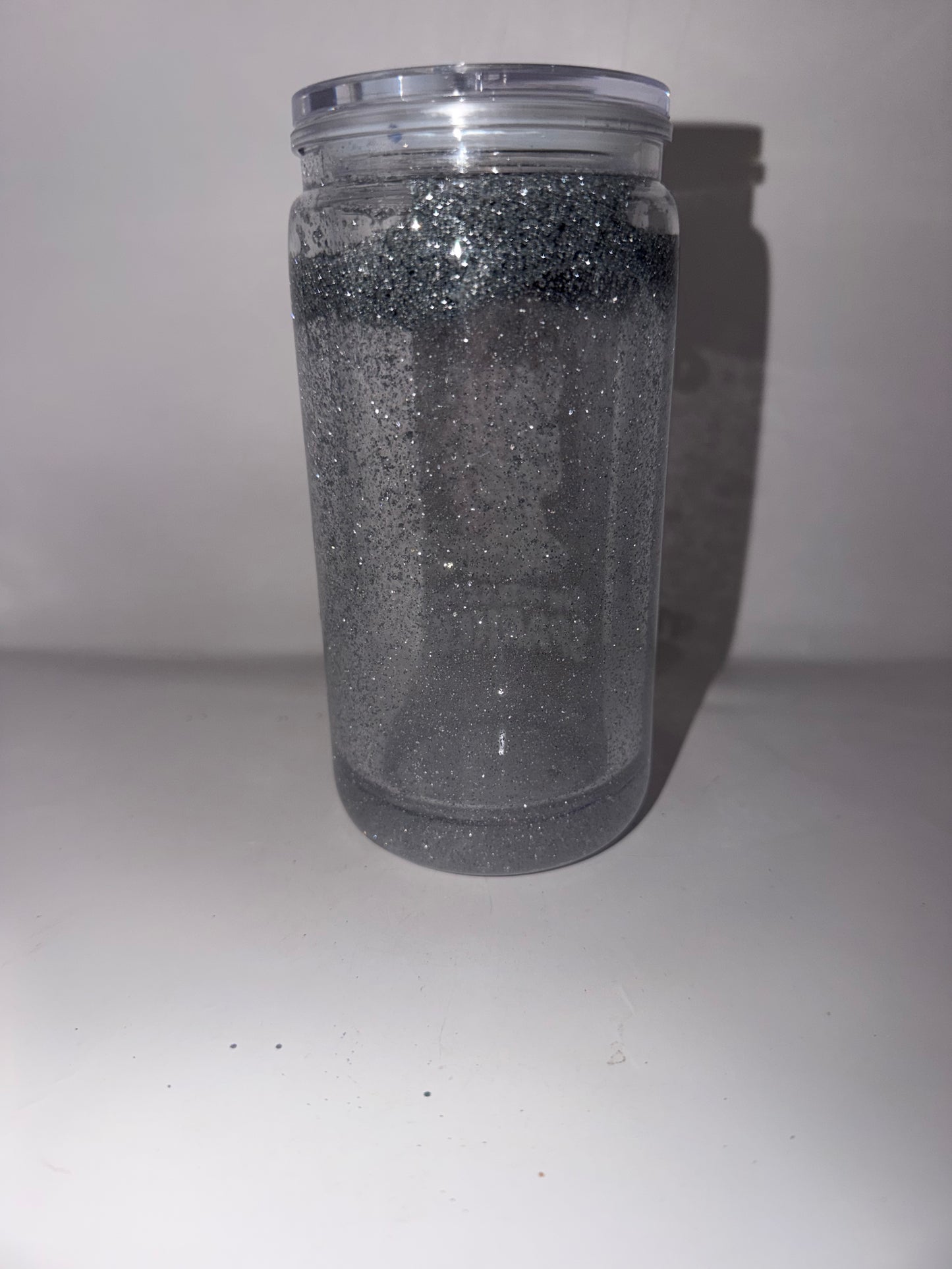 Glitter Tumbler Cup, Cuteness Overload Pony Design, Silver Glitter, Can-Shaped Drinking Glass with Lid