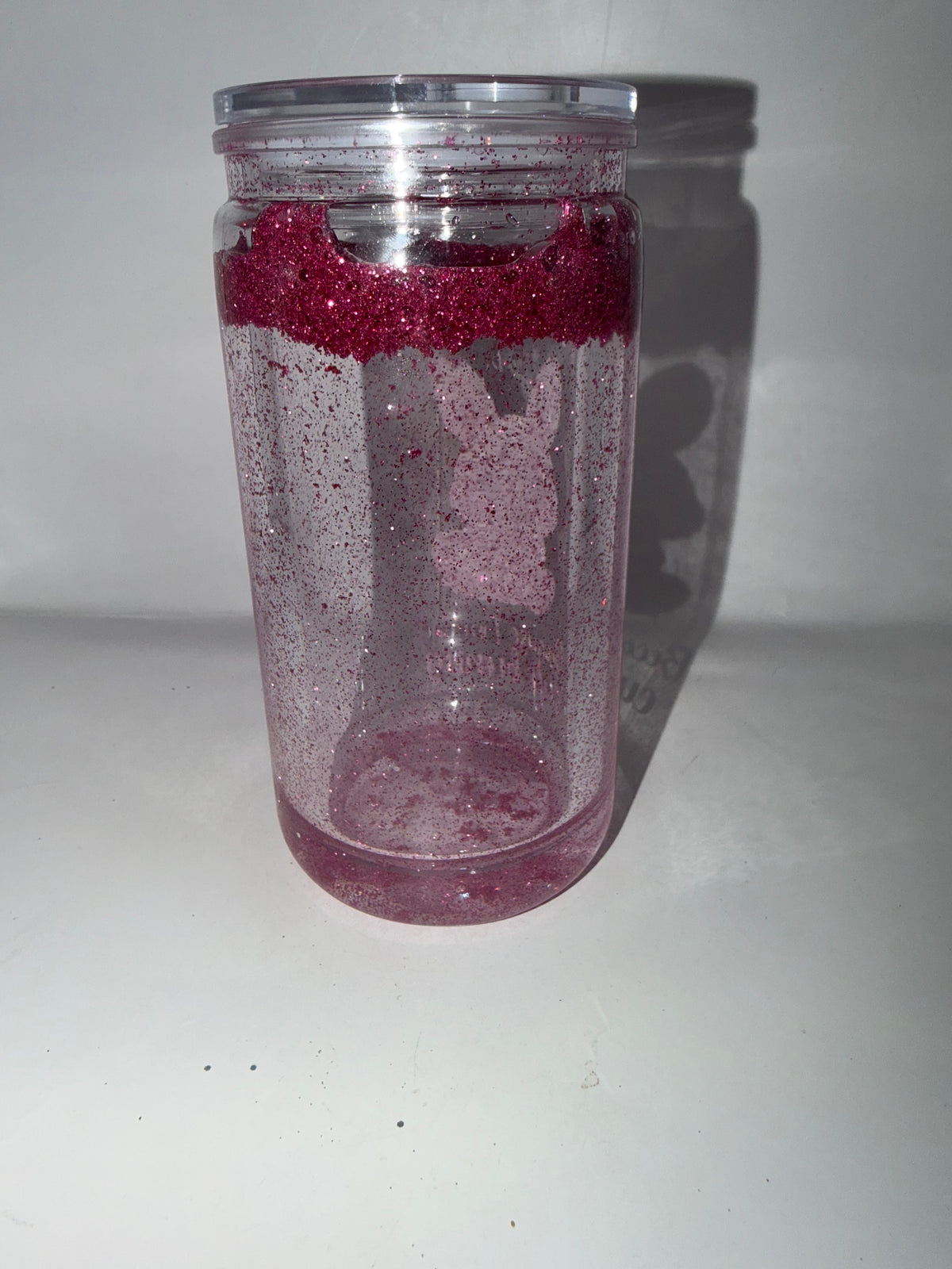 Glitter Snow Globe Tumbler Cup, Bunny Theme, Pink Glitter, 'Hoppy to Be Me' Design