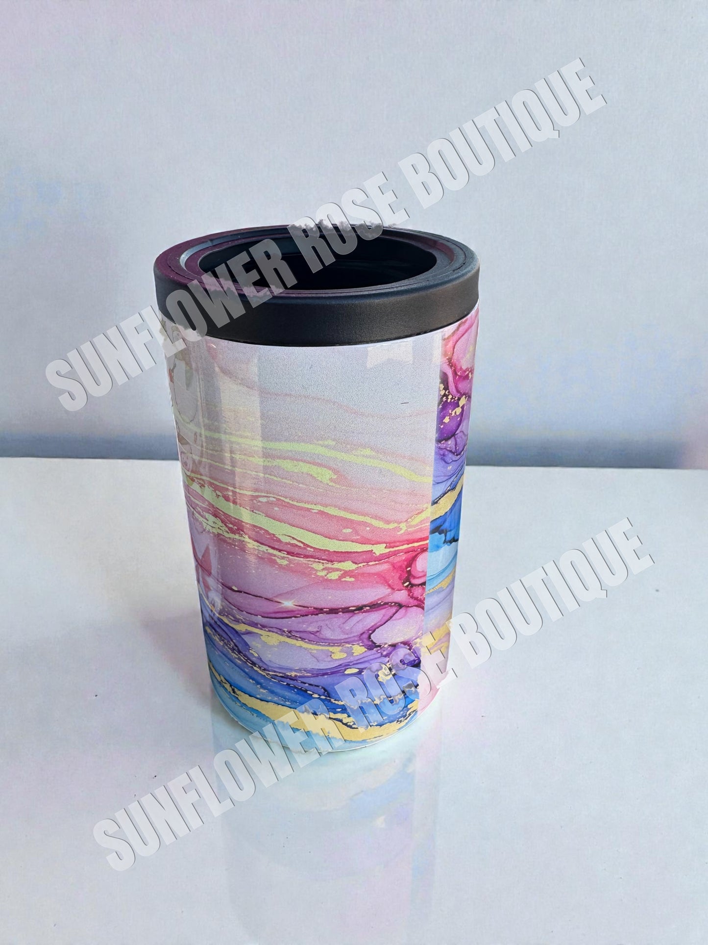 Marble Print Insulated Can Cooler, Pink Purple Blue Gold, Stainless Steel