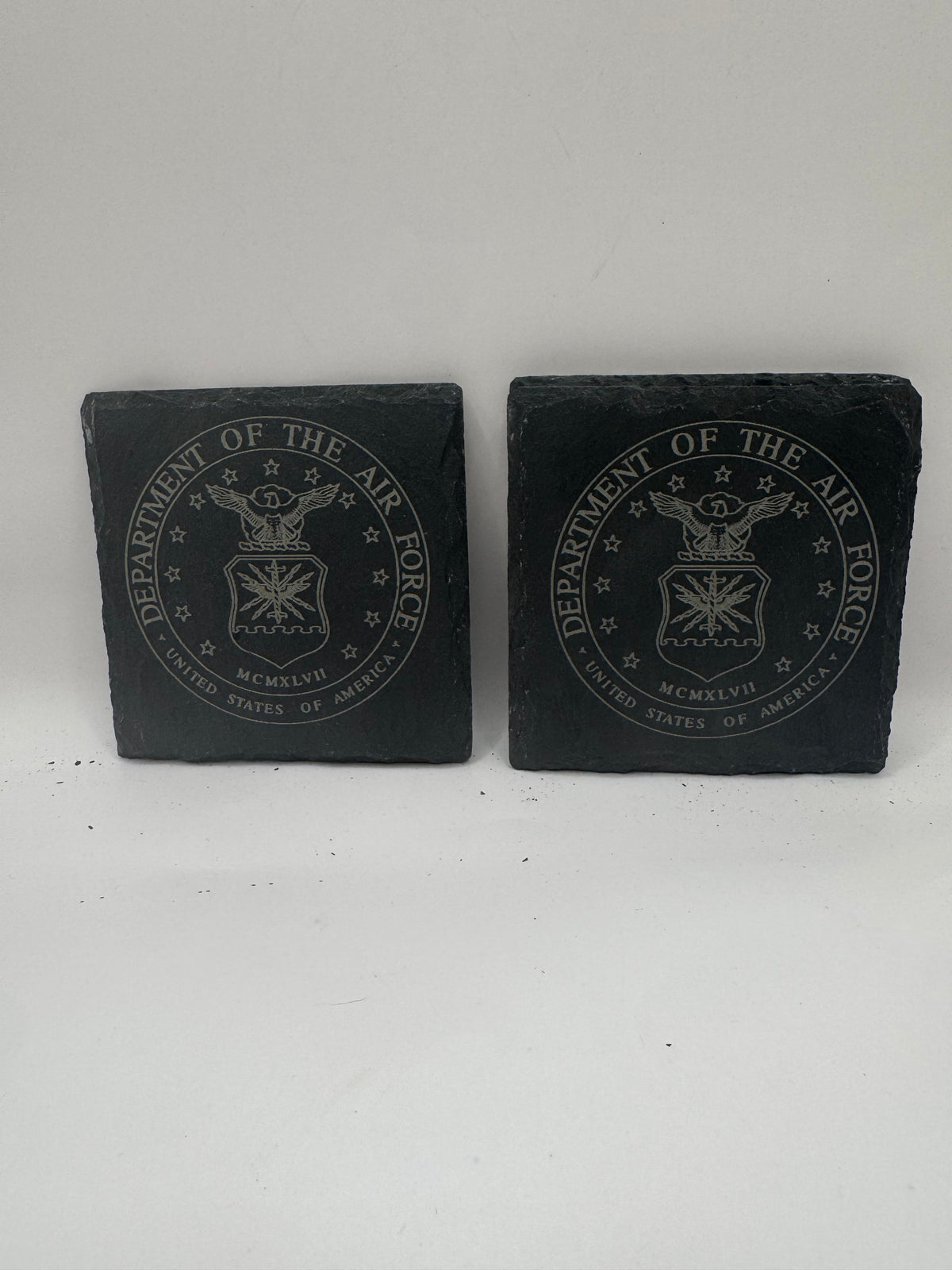 US Air Force Department Slate Coasters, Military Emblem Design, Black, Set of 4