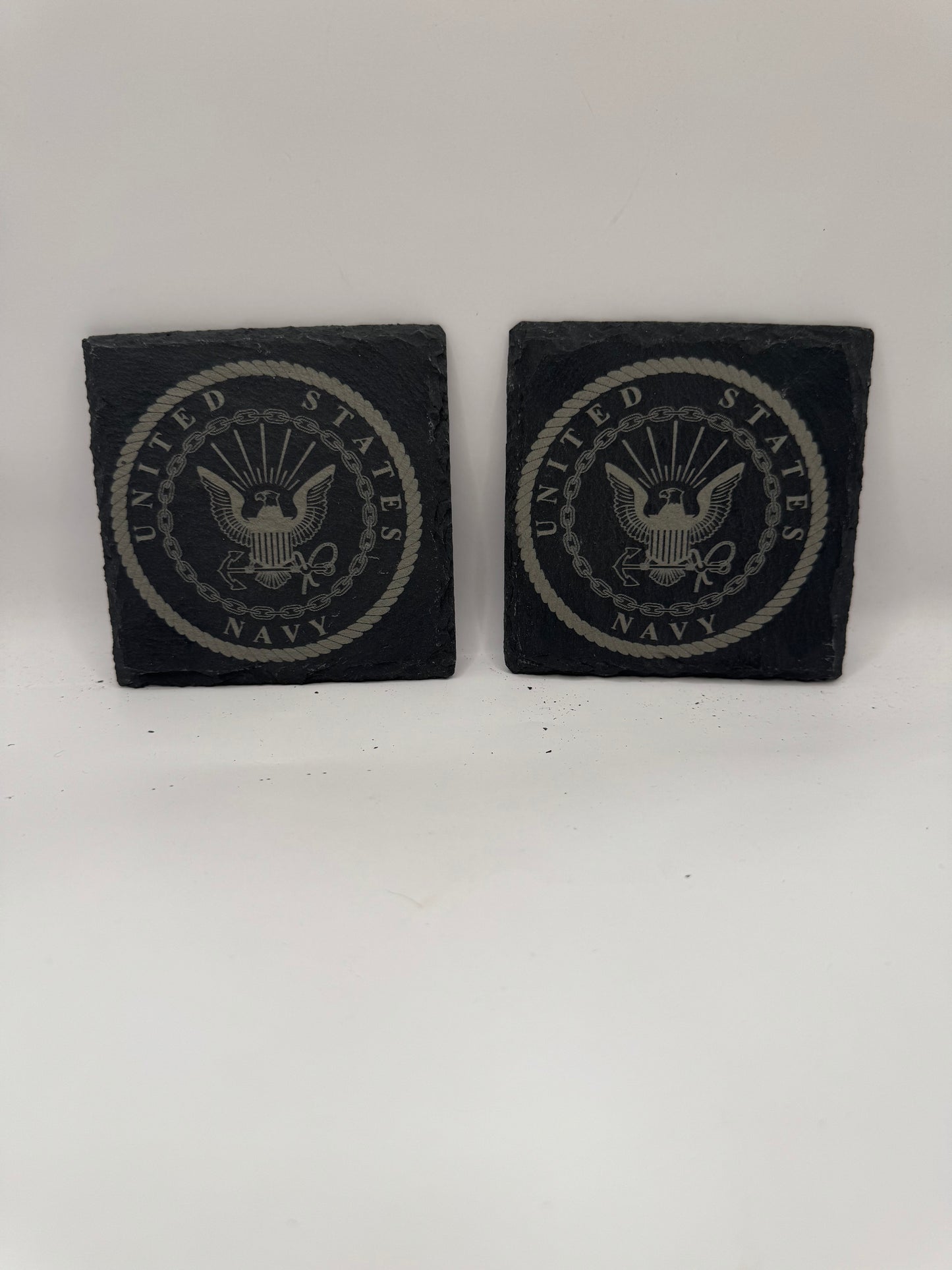 US Navy Department Slate Coasters, Military Seal Design, Black, Set of 4