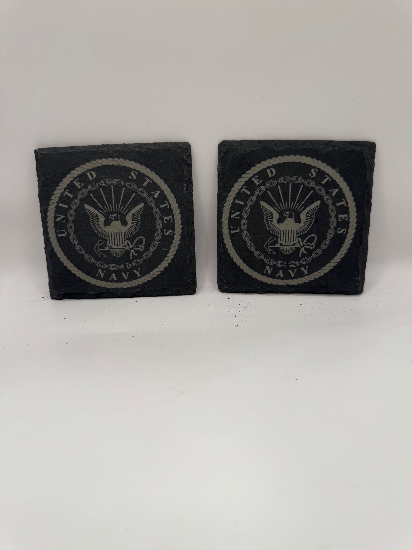 US Navy Department Slate Coasters, Military Seal Design, Black, Set of 4