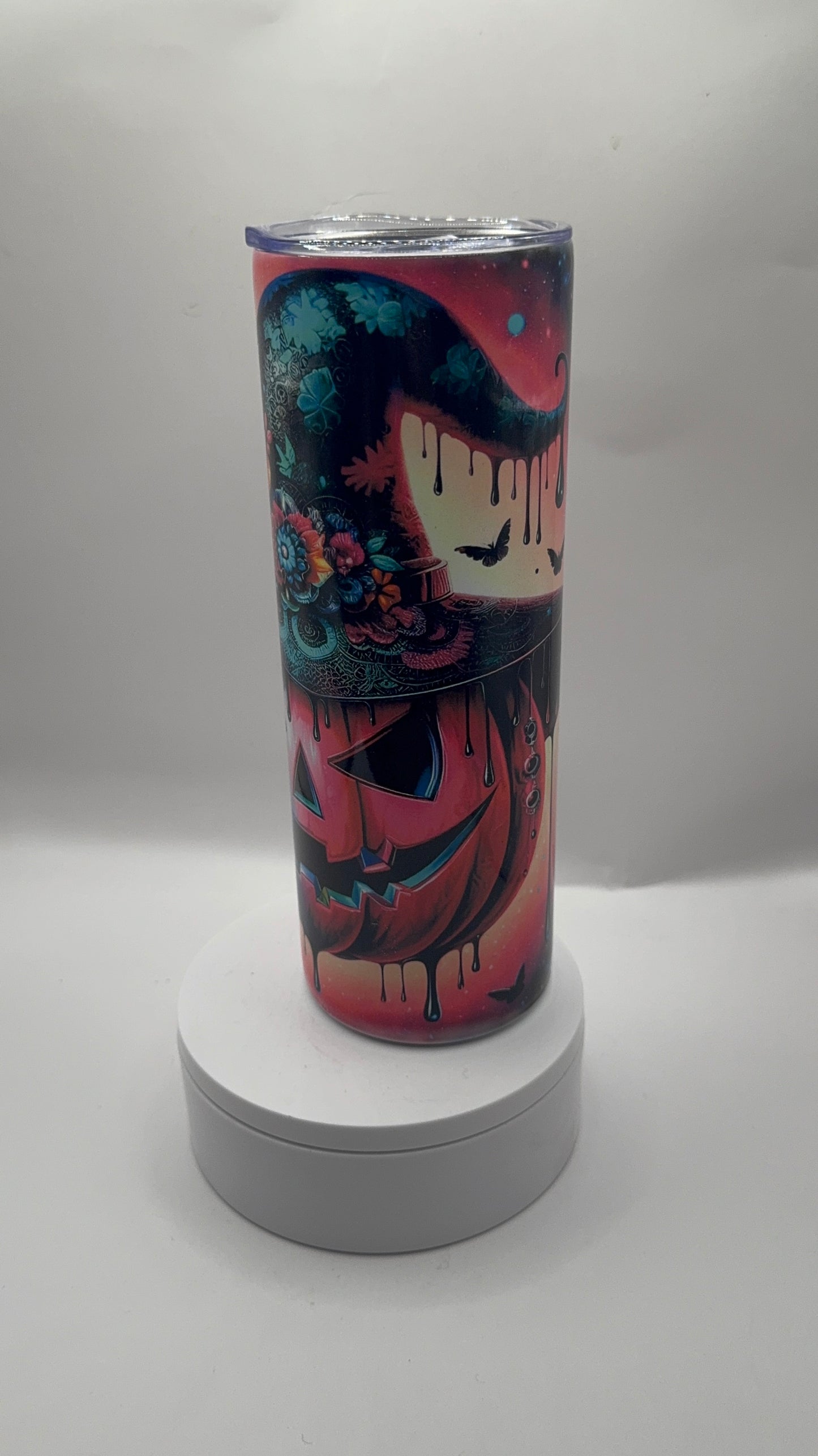 Halloween Gothic Tumbler, 20oz Stainless Steel Travel Mug, Floral Pumpkin Design, Double Wall Insulated Cup
