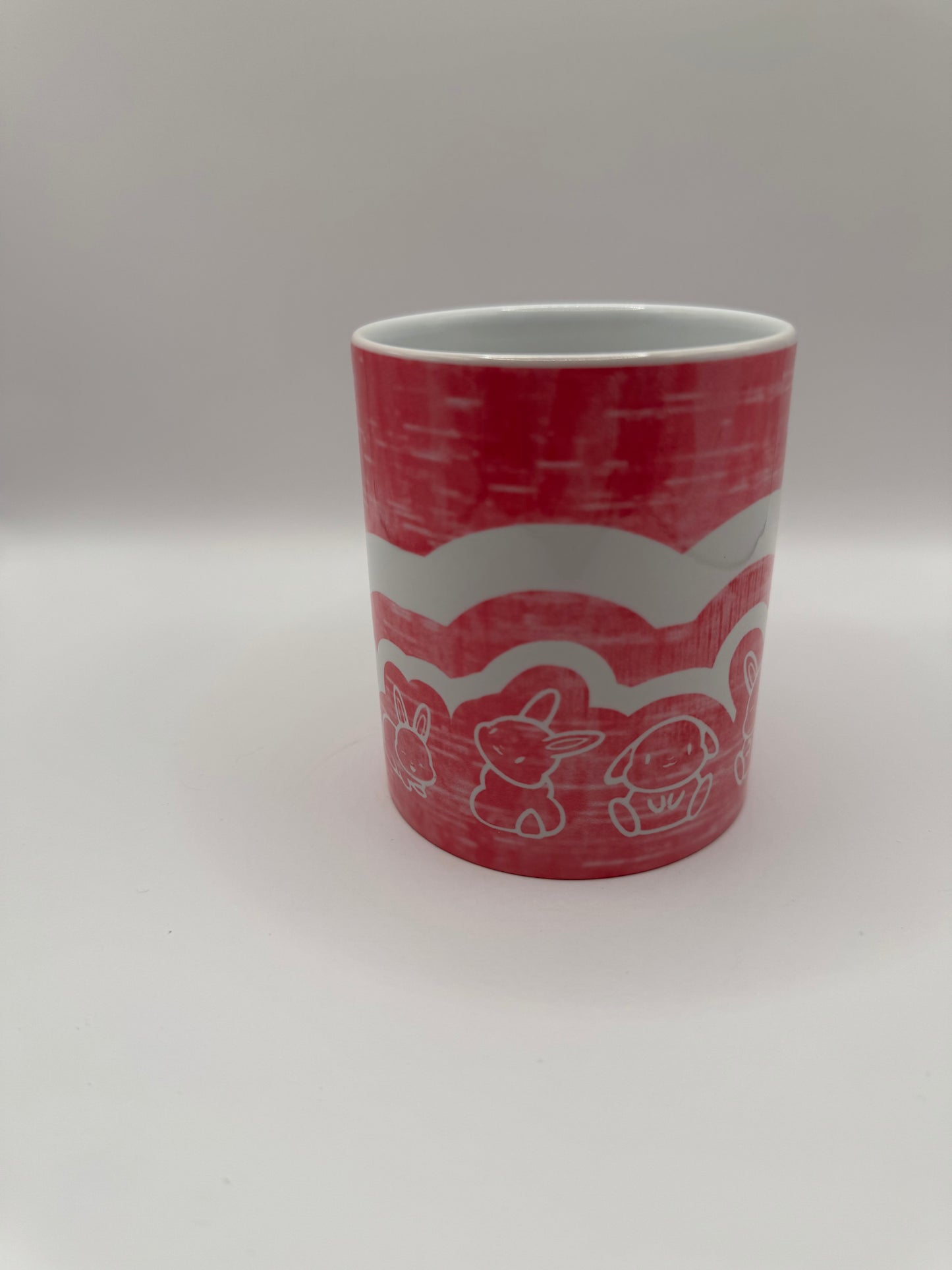 Ceramic Coffee Mug with Pink Rabbit Design, White Handle, Tea Cup
