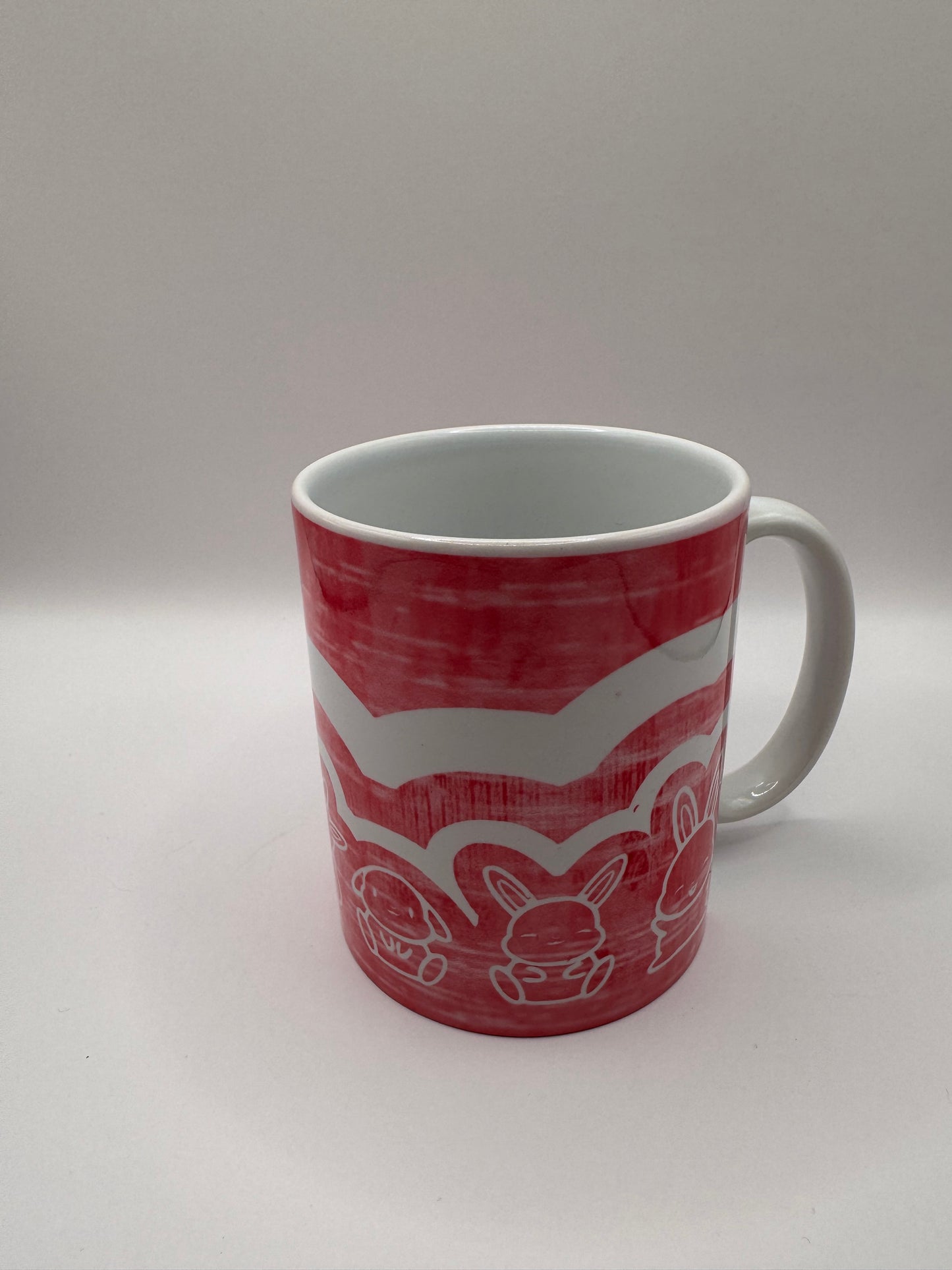 Ceramic Coffee Mug with Pink Rabbit Design, White Handle, Tea Cup