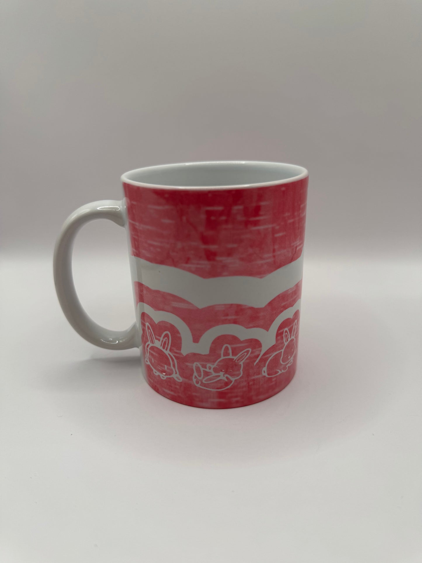 Ceramic Coffee Mug with Pink Rabbit Design, White Handle, Tea Cup