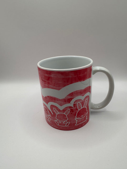 Ceramic Coffee Mug with Pink Rabbit Design, White Handle, Tea Cup