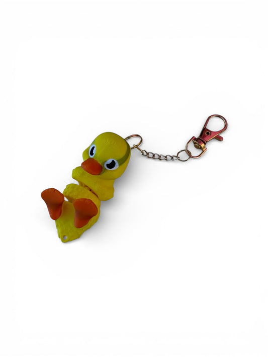 Yellow Duck FlexiPets™ Keychain with Lobster Clasp, Cute Animal Charm, Orange Feet and Beak