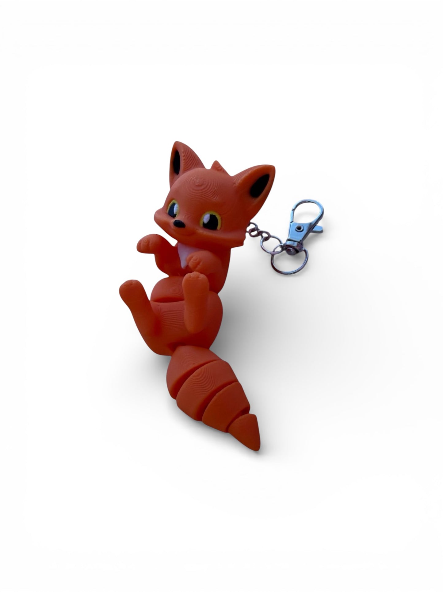 3D Printed Articulated Fox Keychain, Orange, Flexible Fidget Toy with Lobster Clasp, Cute Animal Figure