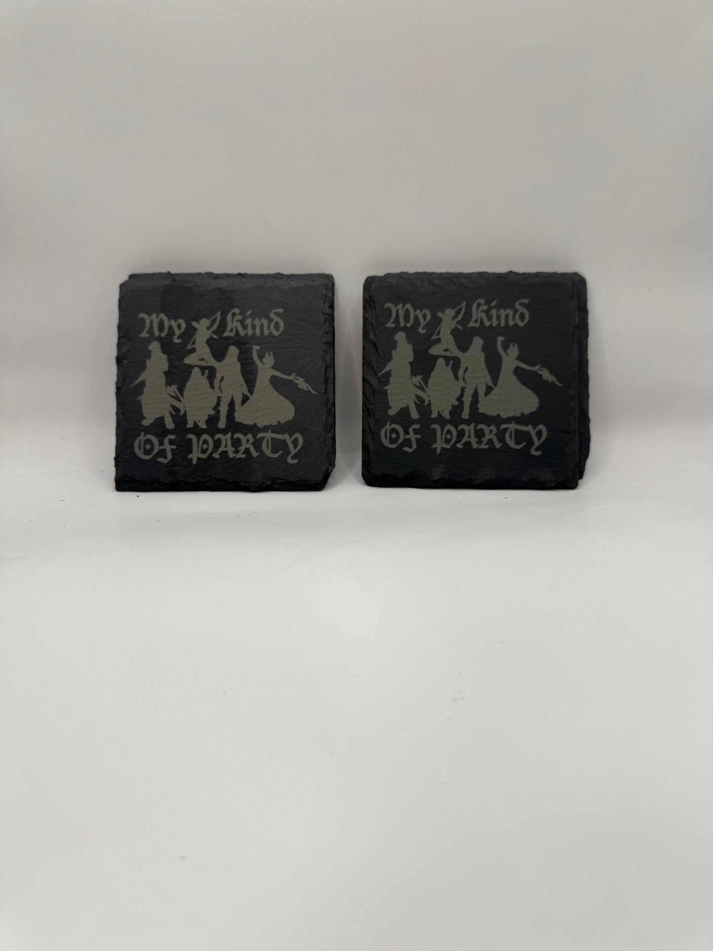 Fantasy Gaming Slate Coasters, My Kind of Party Design, Set of 4, Black