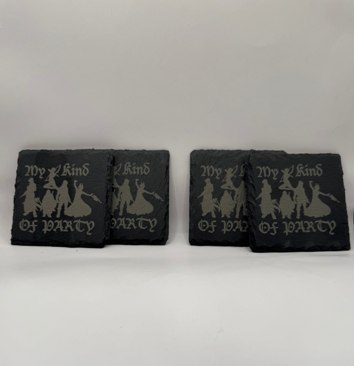 Fantasy Gaming Slate Coasters, My Kind of Party Design, Set of 4, Black