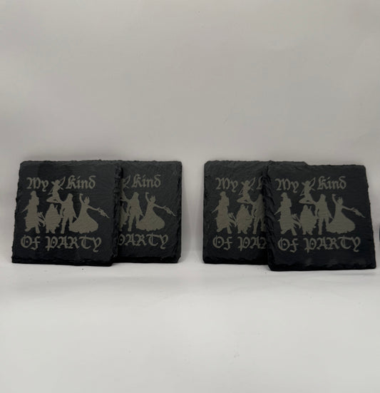 Fantasy Gaming Slate Coasters, My Kind of Party Design, Set of 4, Black