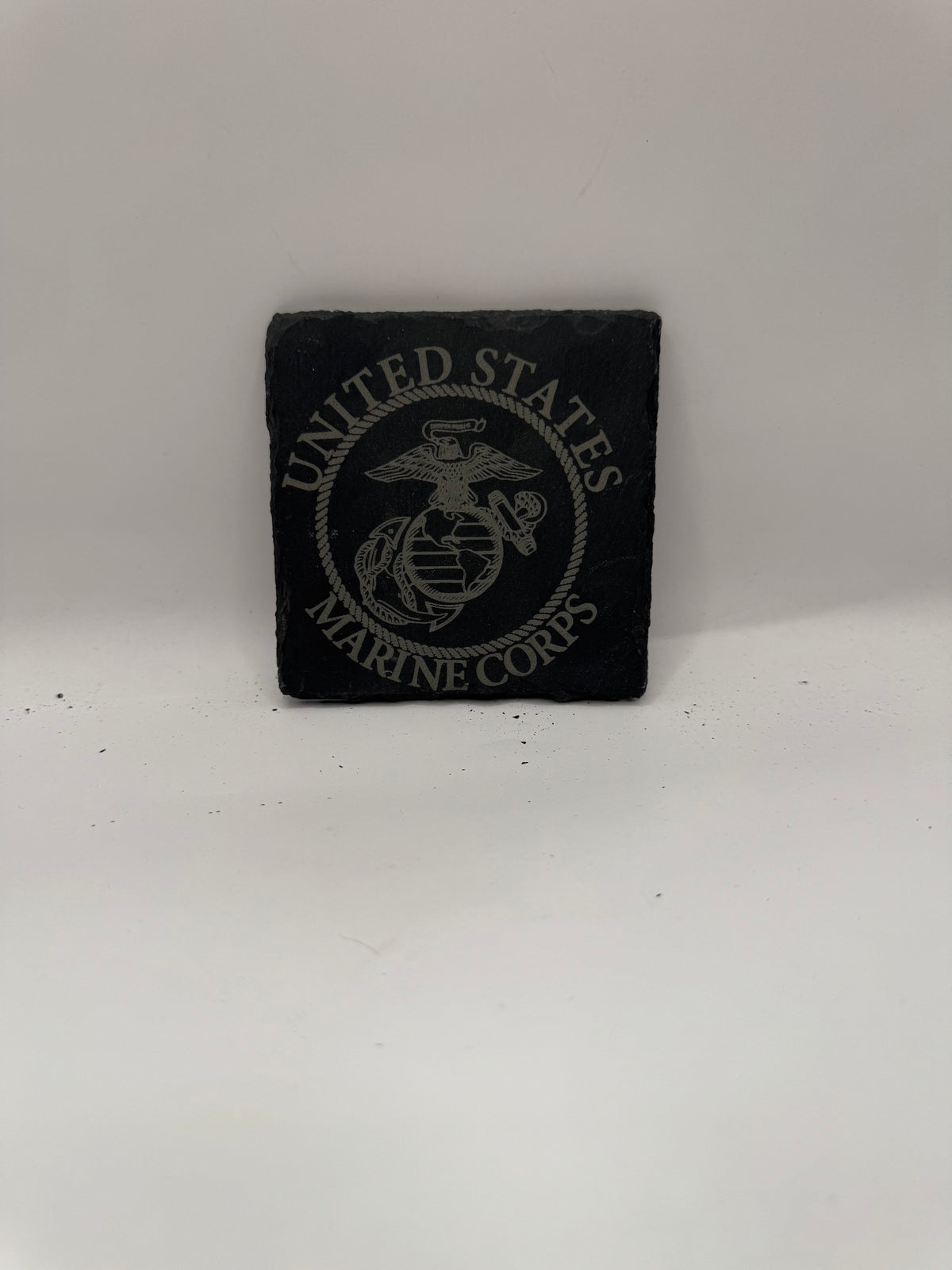 United States Marine Corps Slate Coaster with Military Eagle Emblem, Black, Set of 4