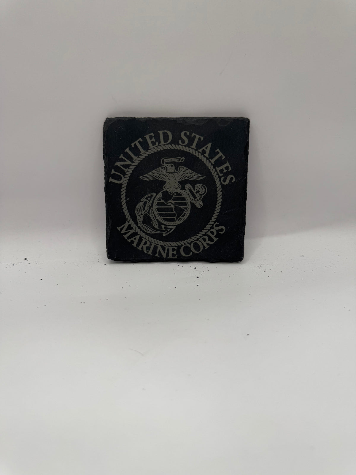 United States Marine Corps Slate Coaster with Military Eagle Emblem, Black, Set of 4