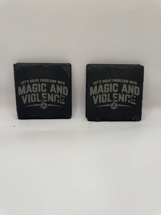 Magic and Violence Slate Coasters, Black, Set of 4