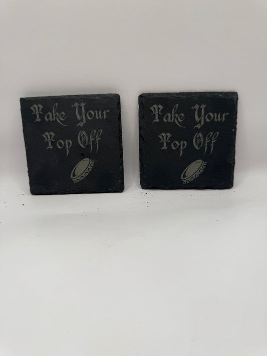 Natural Slate Bottle Cap Design Coasters, Set of 4, Black