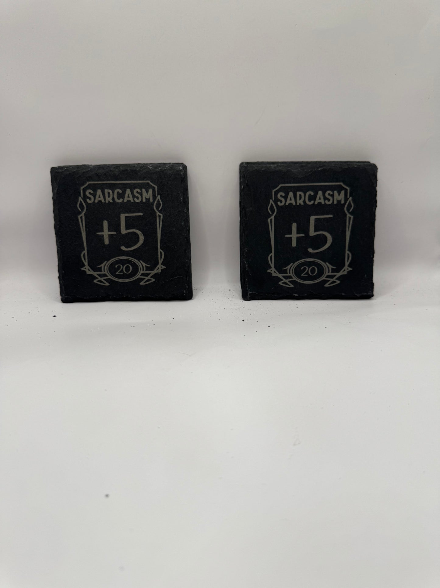 Sarcasm +5 Black Slate Gaming Coasters, Set of 4