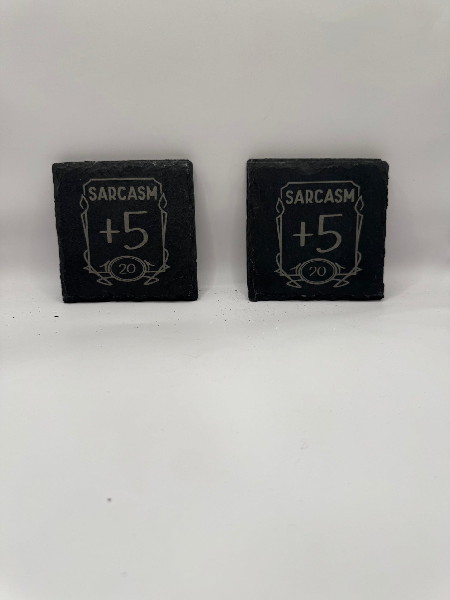 Sarcasm +5 Black Slate Gaming Coasters, Set of 4