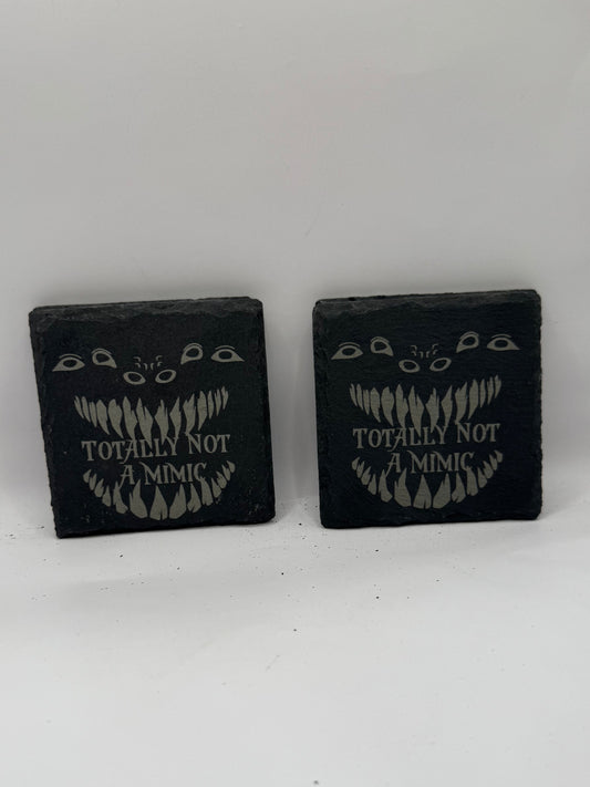 Slate Drink Coasters, Totally Not A Mimic Design, Black, Set of 4
