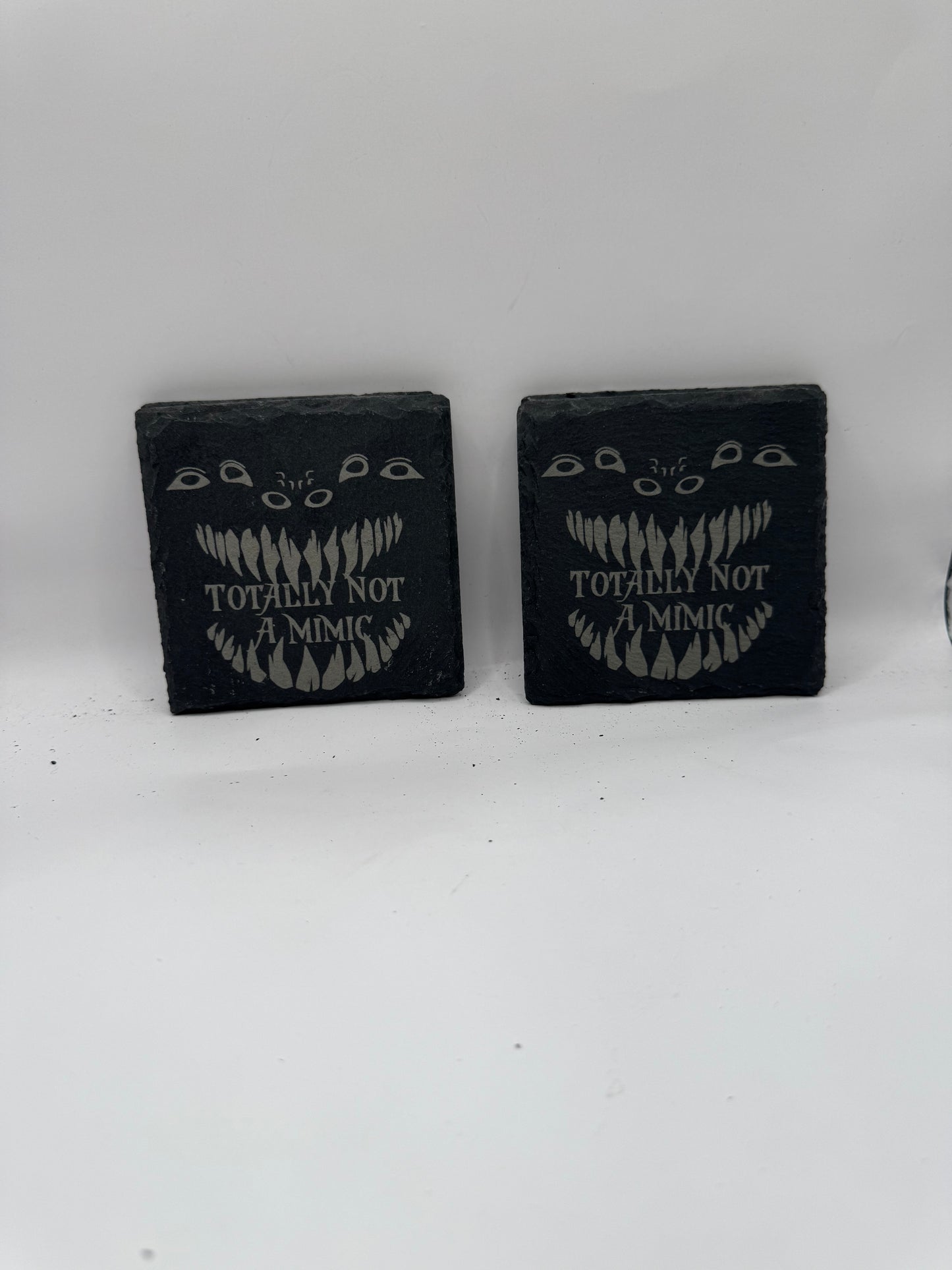 Slate Drink Coasters, Totally Not A Mimic Design, Black, Set of 4
