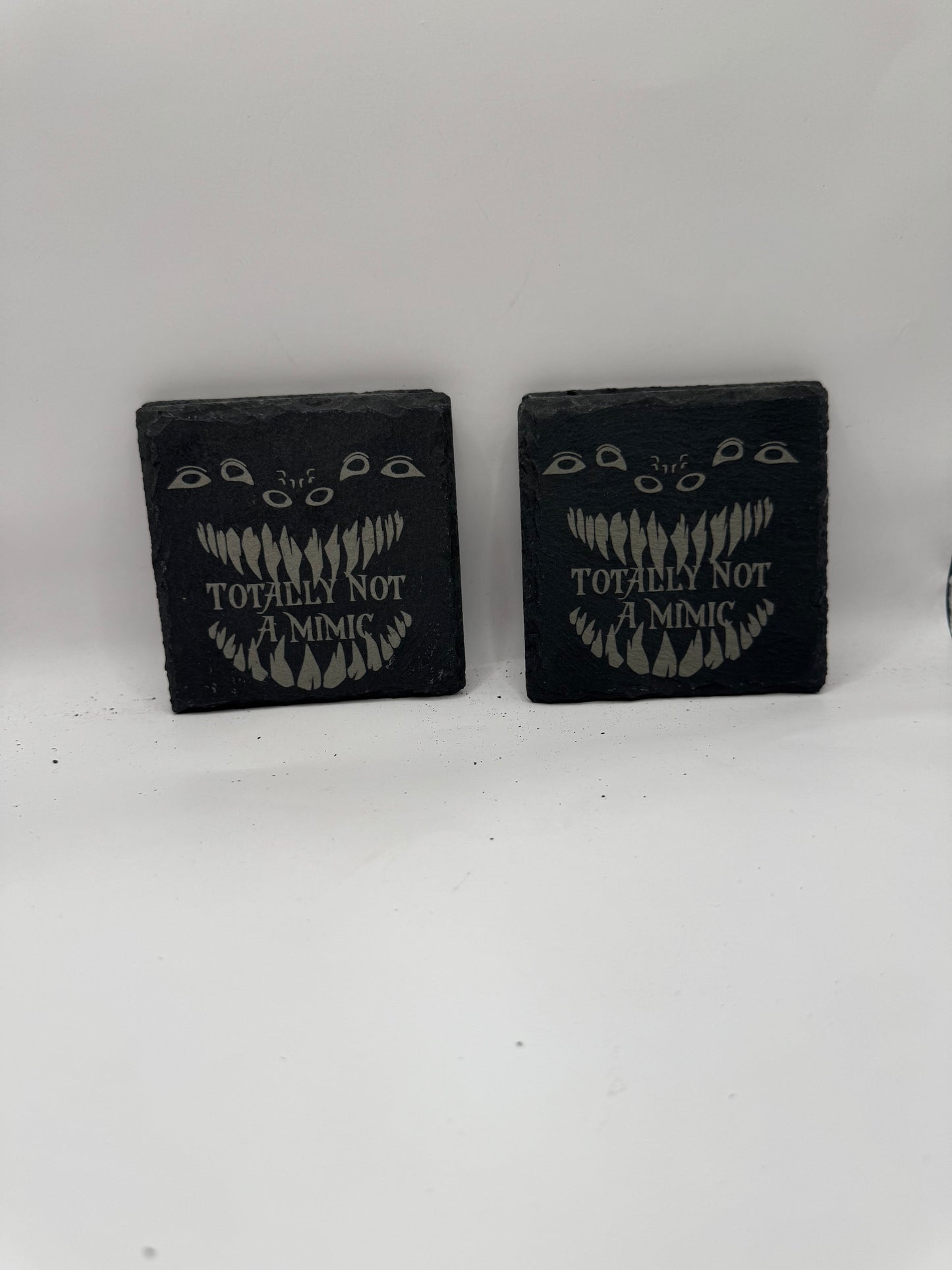 Slate Drink Coasters, Totally Not A Mimic Design, Black, Set of 4