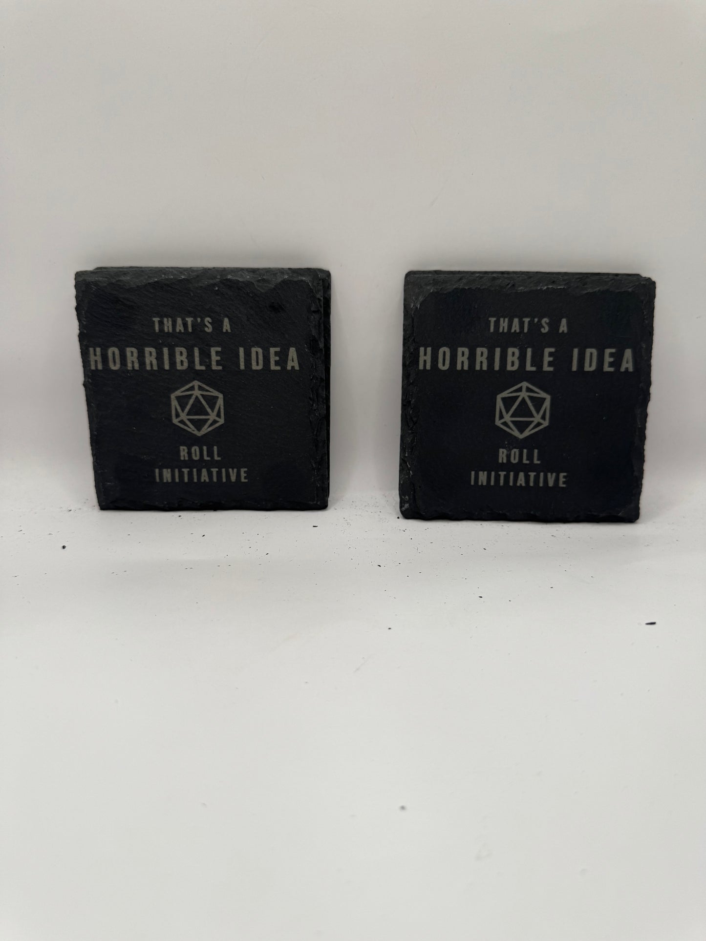 Natural Slate Decorative Coasters with Geometric Design, Black, Set of 4