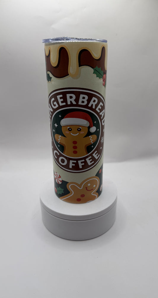 Gingerbread Coffee Christmas Tumbler with Lid, Insulated Travel Mug, Holiday Theme