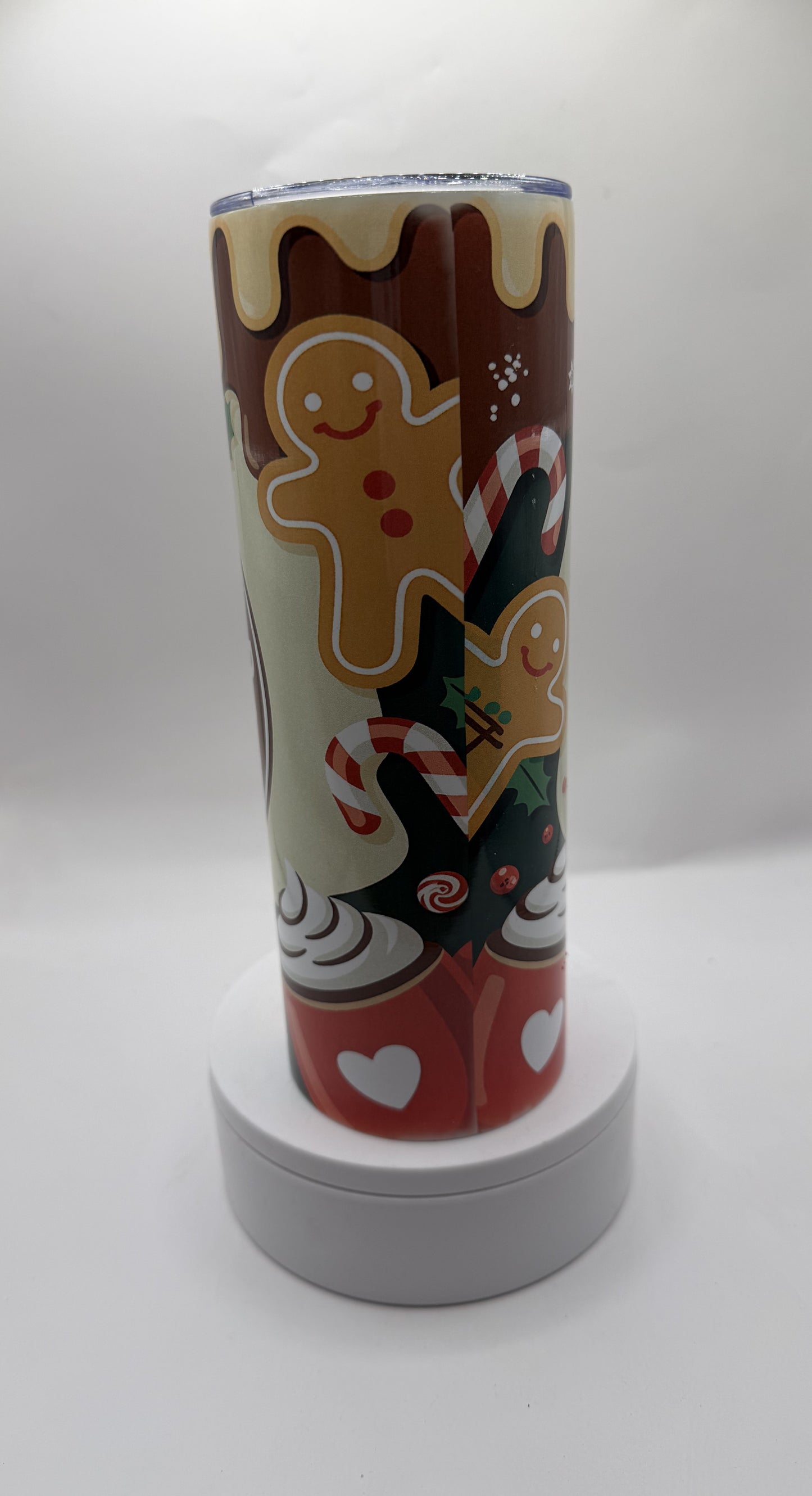 Gingerbread Coffee Christmas Tumbler with Lid, Insulated Travel Mug, Holiday Theme