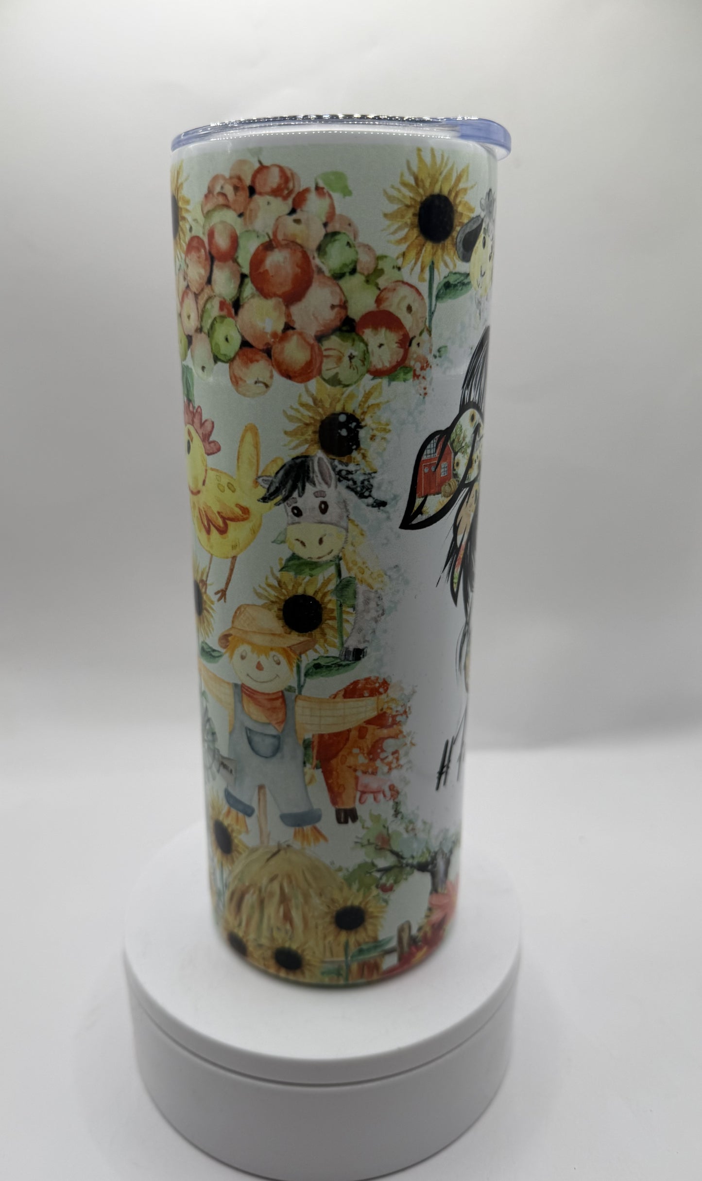 Farm Life Tumbler with Lid, 20oz Insulated Travel Cup, Sunflower Farm Theme Design