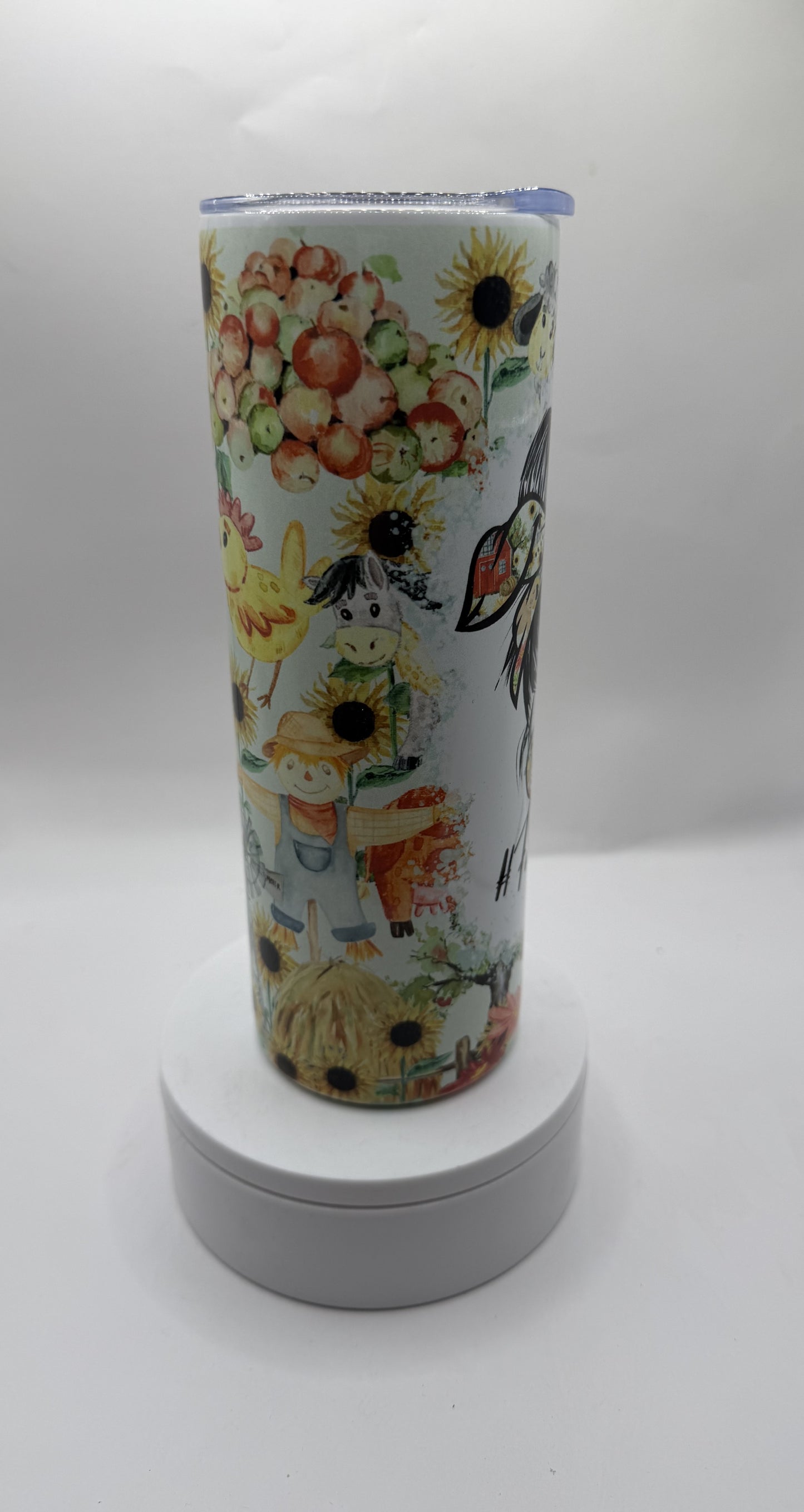 Farm Life Tumbler with Lid, 20oz Insulated Travel Cup, Sunflower Farm Theme Design