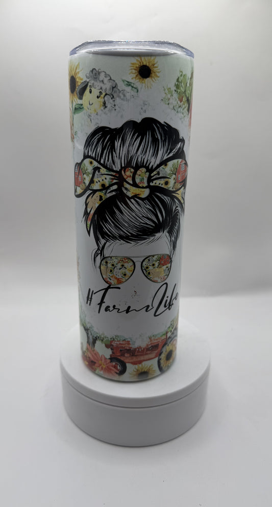 Farm Life Tumbler with Lid, 20oz Insulated Travel Cup, Sunflower Farm Theme Design