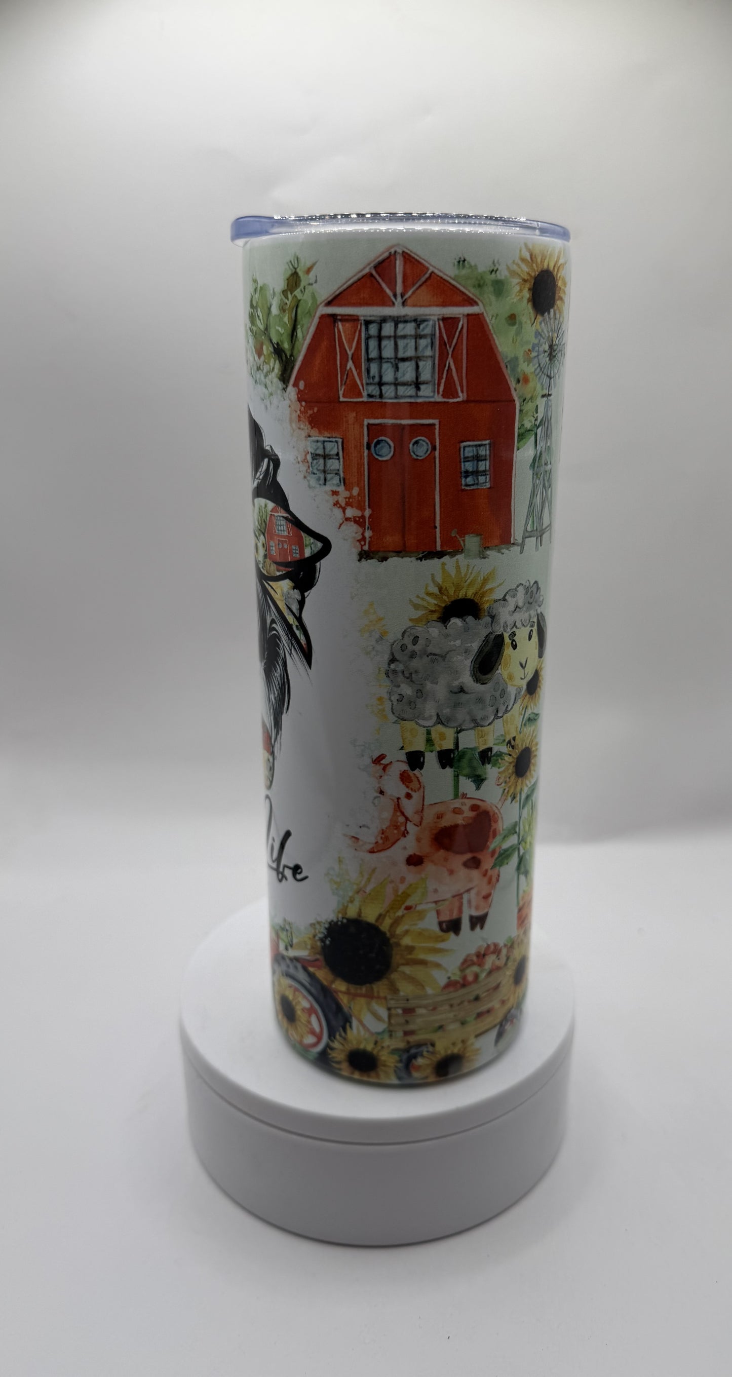 Farm Life Tumbler with Lid, 20oz Insulated Travel Cup, Sunflower Farm Theme Design