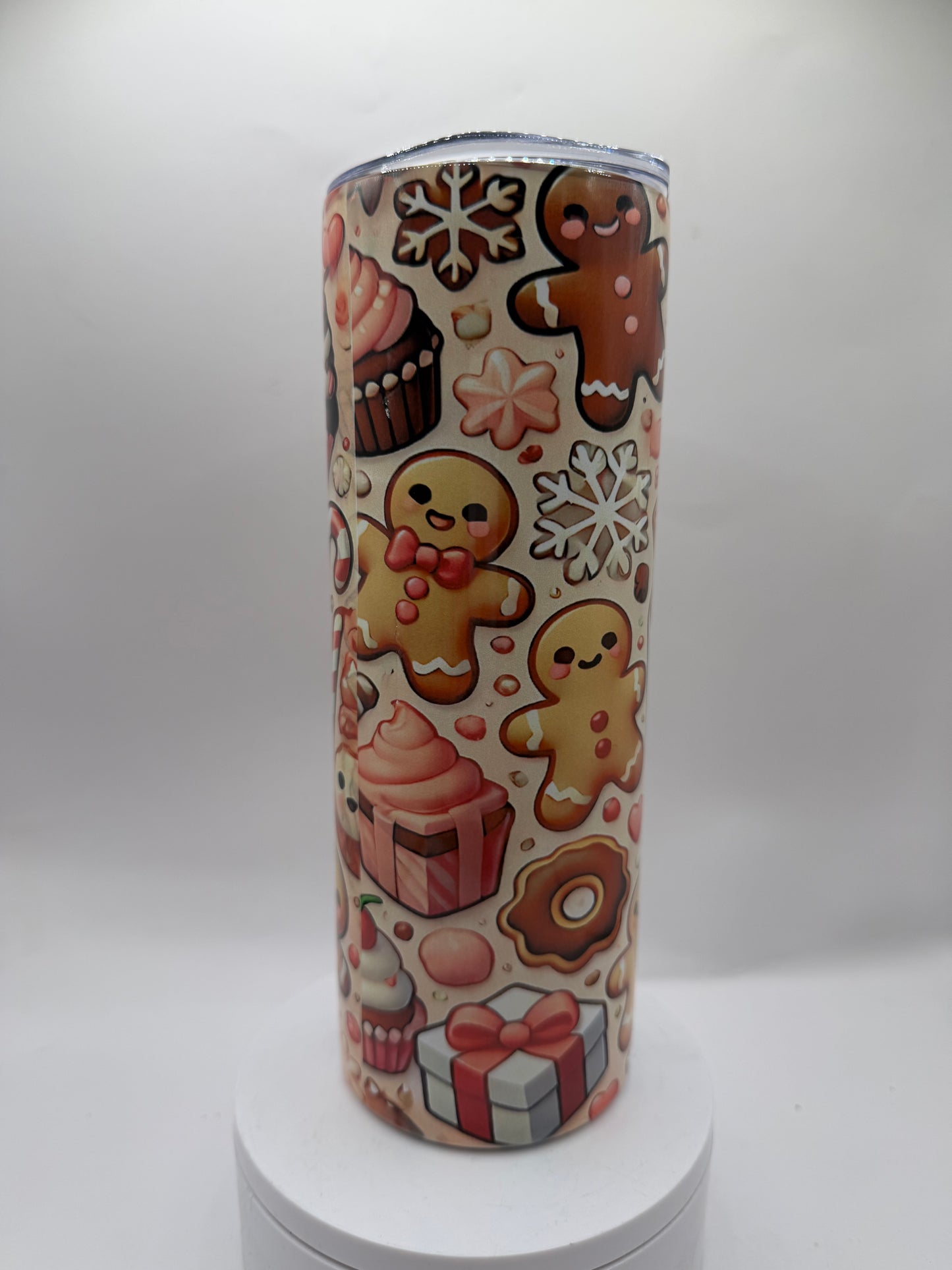 Christmas Holiday Tumbler with Gingerbread Cookie Design, Insulated Travel Cup, Festive Winter Theme