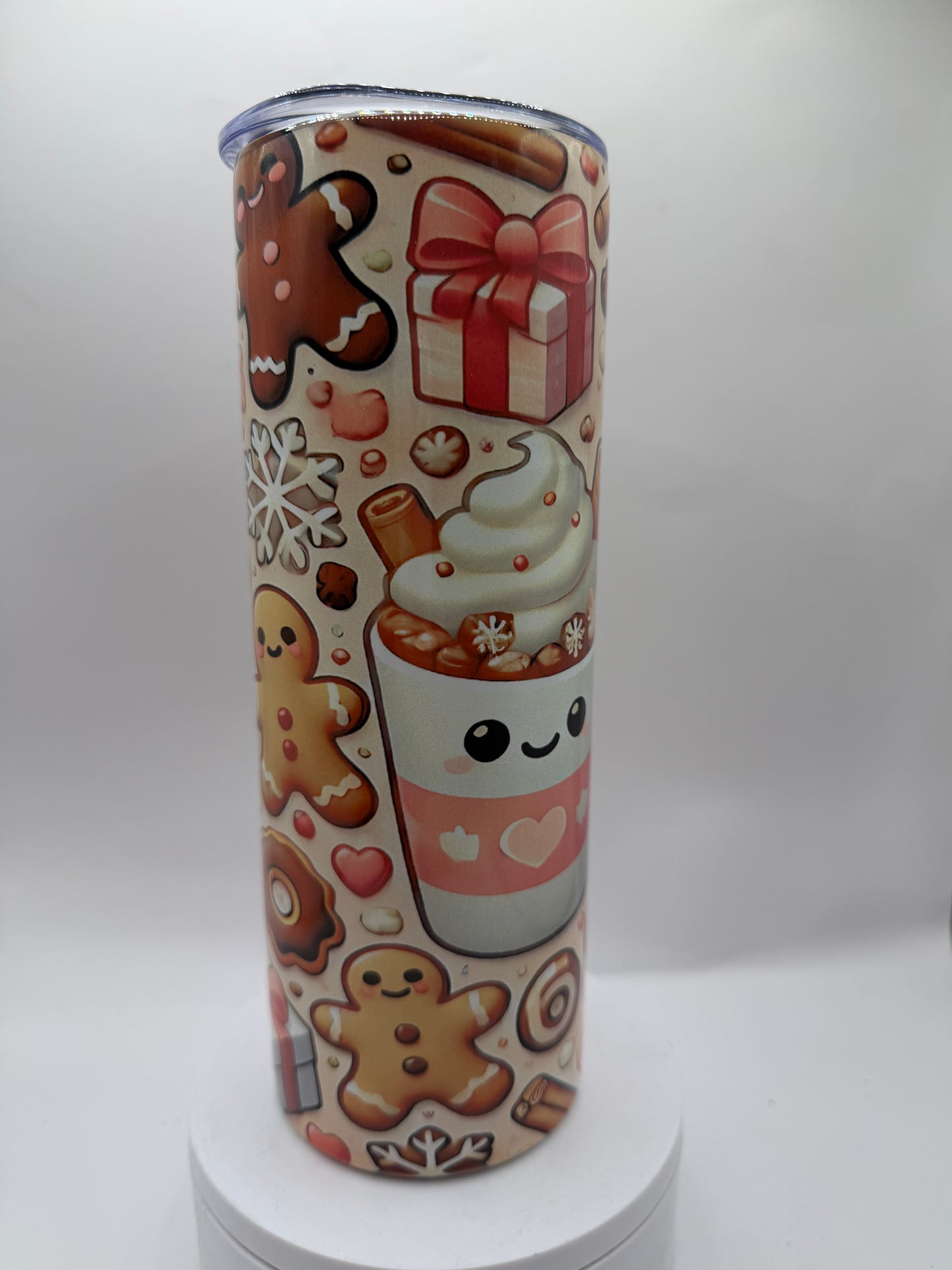 Christmas Holiday Tumbler with Gingerbread Cookie Design, Insulated Travel Cup, Festive Winter Theme