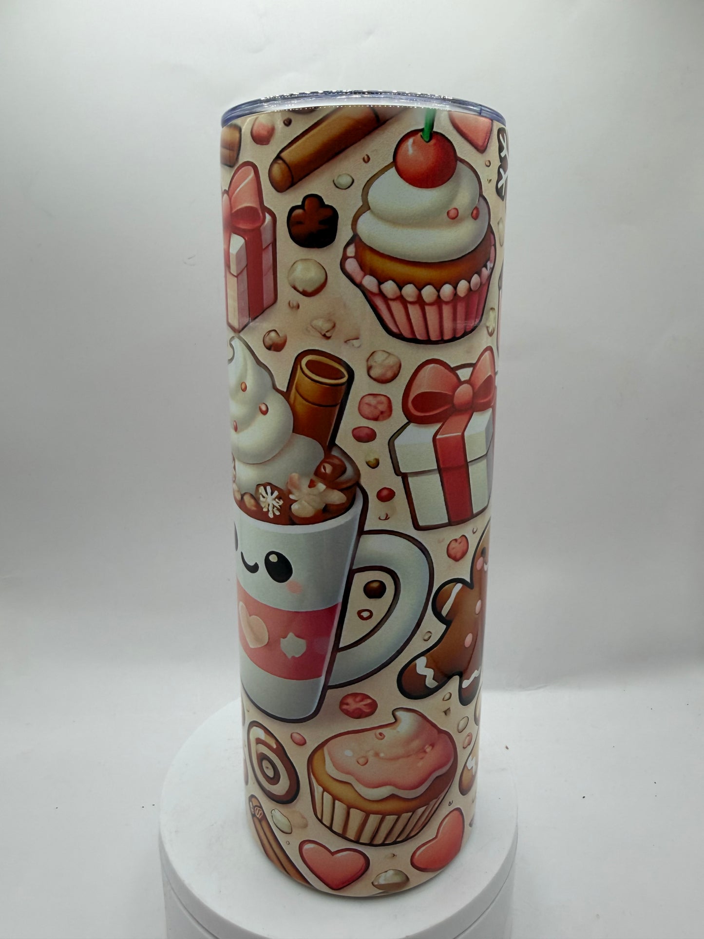 Christmas Holiday Tumbler with Gingerbread Cookie Design, Insulated Travel Cup, Festive Winter Theme