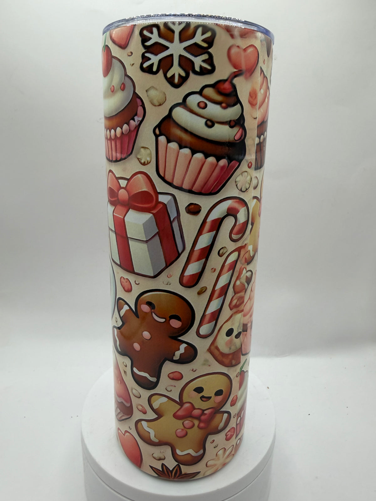 Christmas Holiday Tumbler with Gingerbread Cookie Design, Insulated Travel Cup, Festive Winter Theme