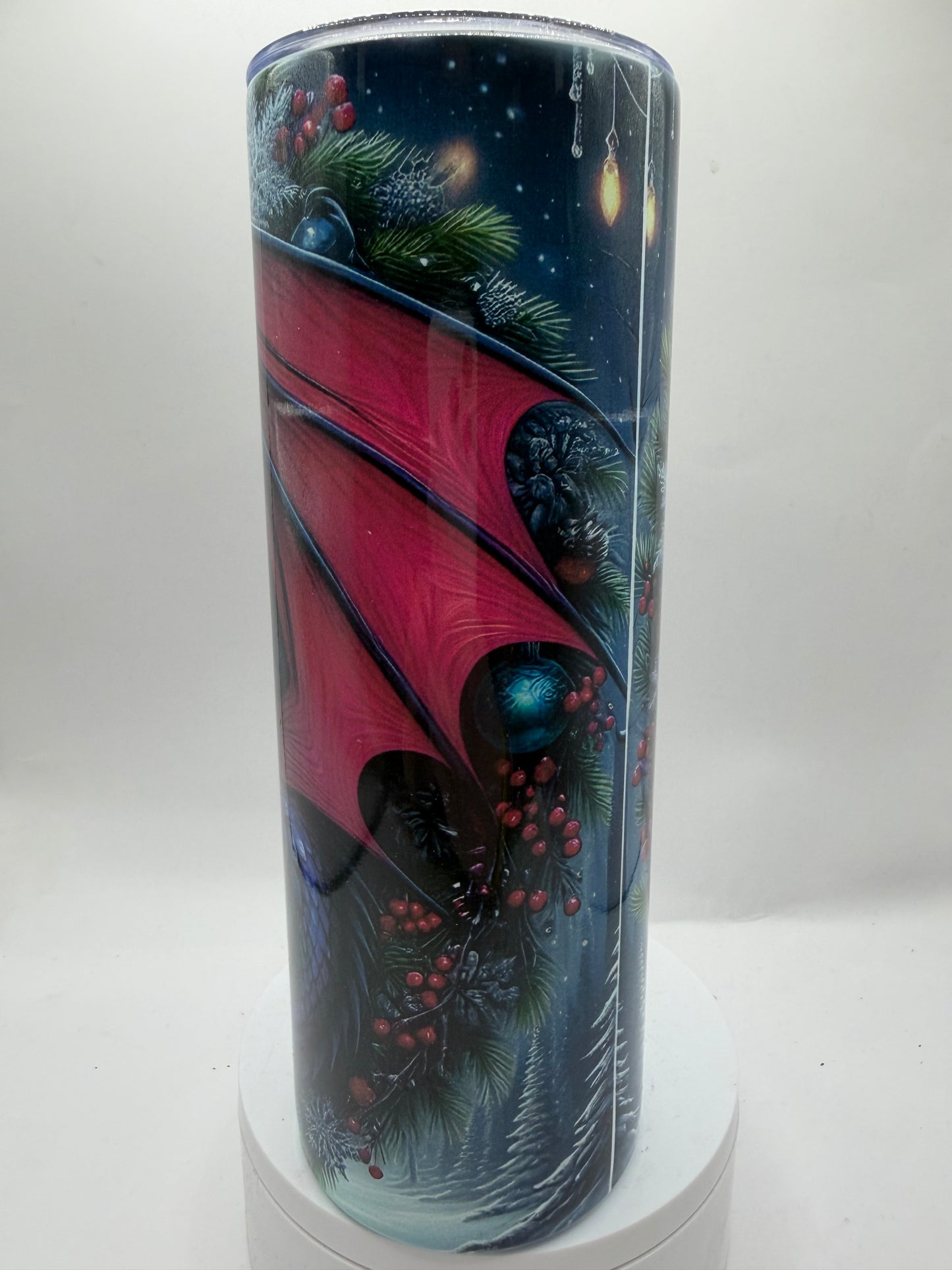 Dragon Tumbler with Christmas Holiday Theme, Insulated Drinkware, Fantasy Art Design