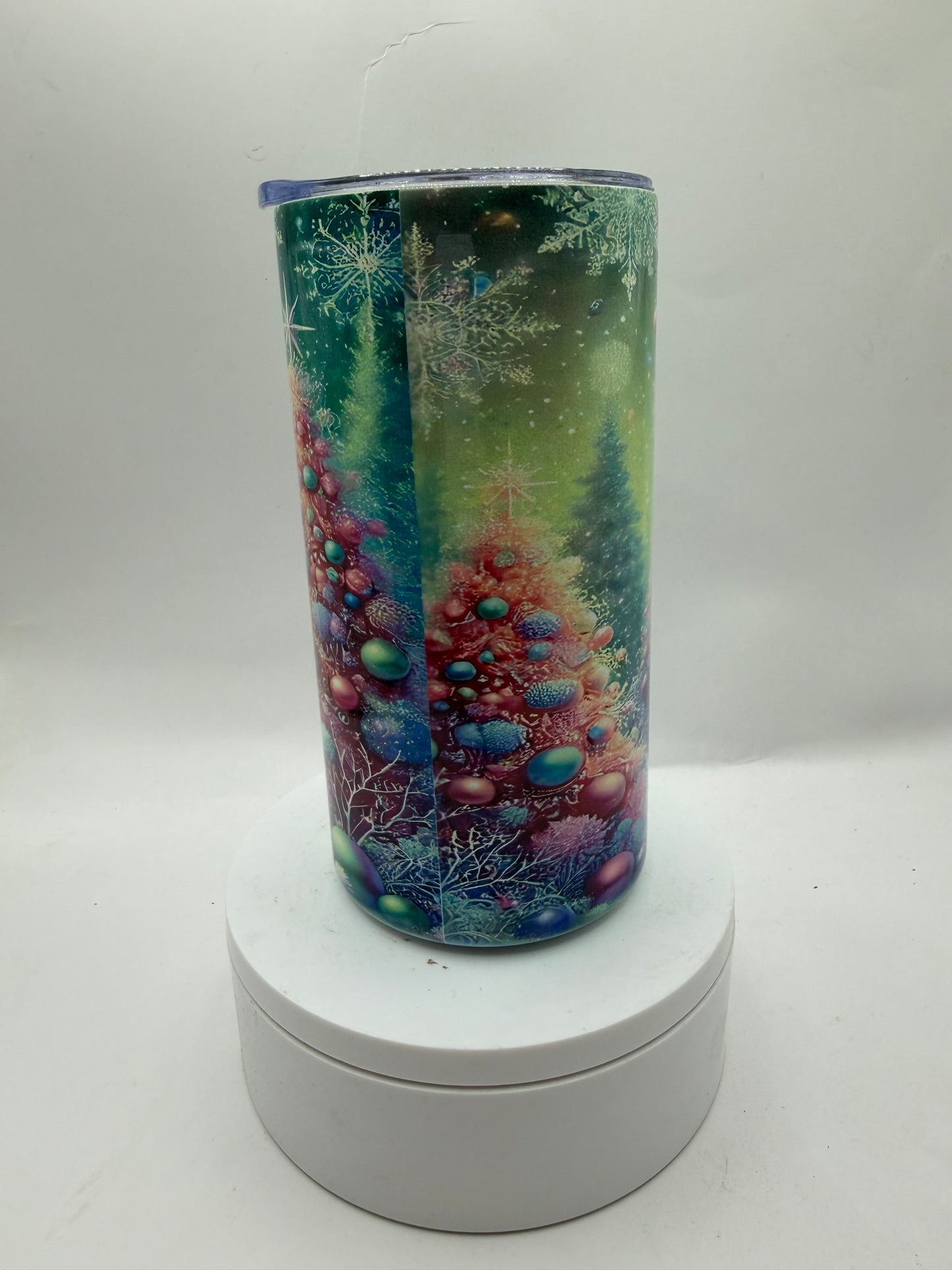 Liquid Motion Tumbler with Snowflake Design, Green Multi-Color, 12 oz, Stainless Steel, Cylindrical, Reusable, with Lid