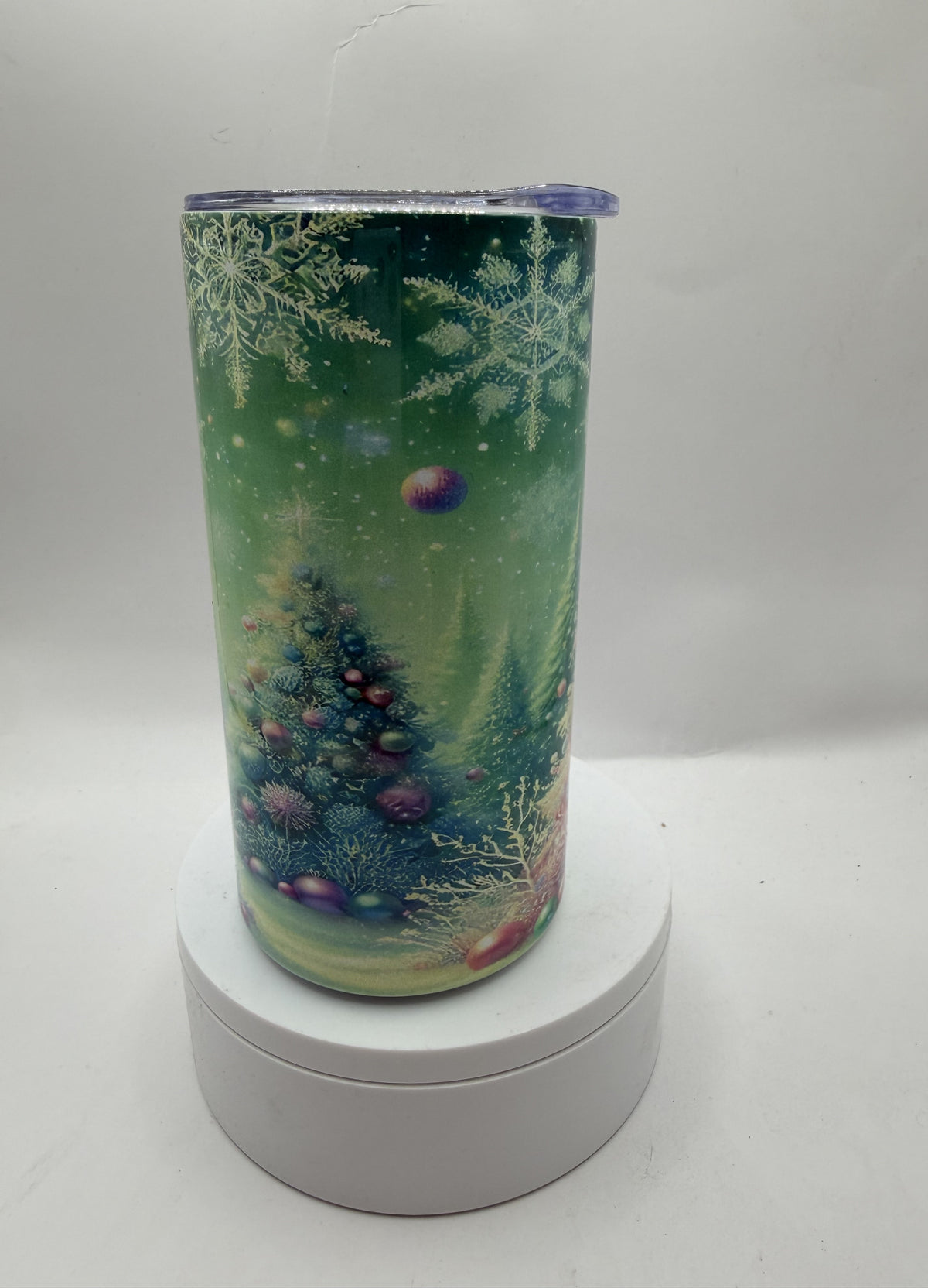 Liquid Motion Tumbler with Snowflake Design, Green Multi-Color, 12 oz, Stainless Steel, Cylindrical, Reusable, with Lid
