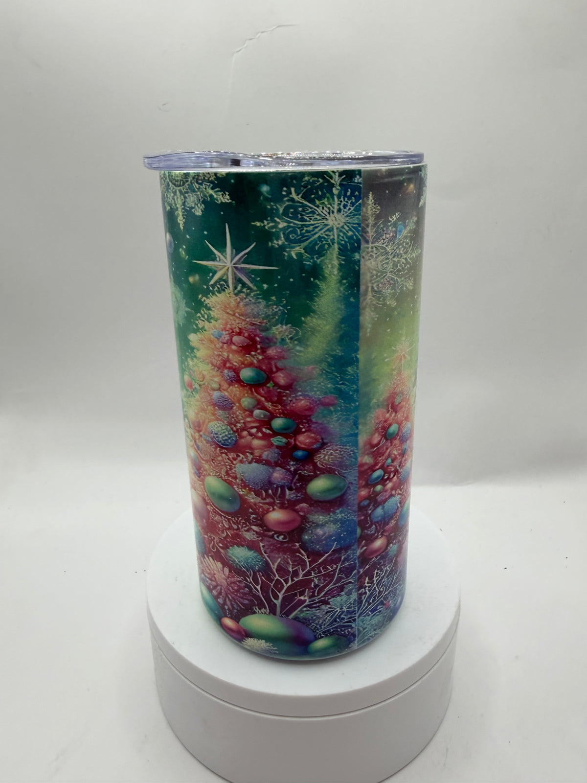 Liquid Motion Tumbler with Snowflake Design, Green Multi-Color, 12 oz, Stainless Steel, Cylindrical, Reusable, with Lid