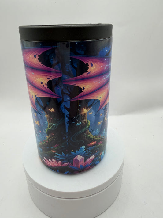 Fantasy Dragon Can Cooler, Cosmic Galaxy Design, Insulated Can Cooler with Mystical Night Sky Art, Blue and Purple